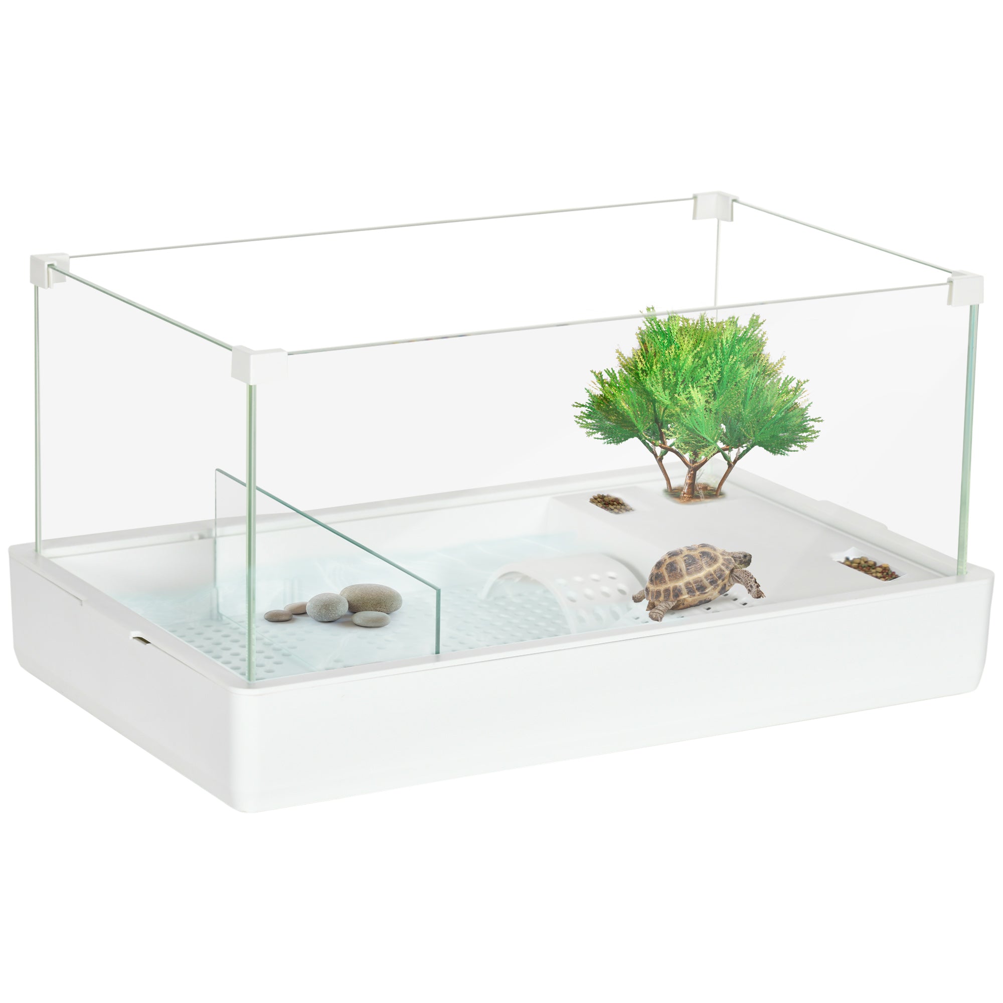 PawHut Turtle Tank - Glass Tank w/ Basking Platform - Reptile Habitat  | TJ Hughes