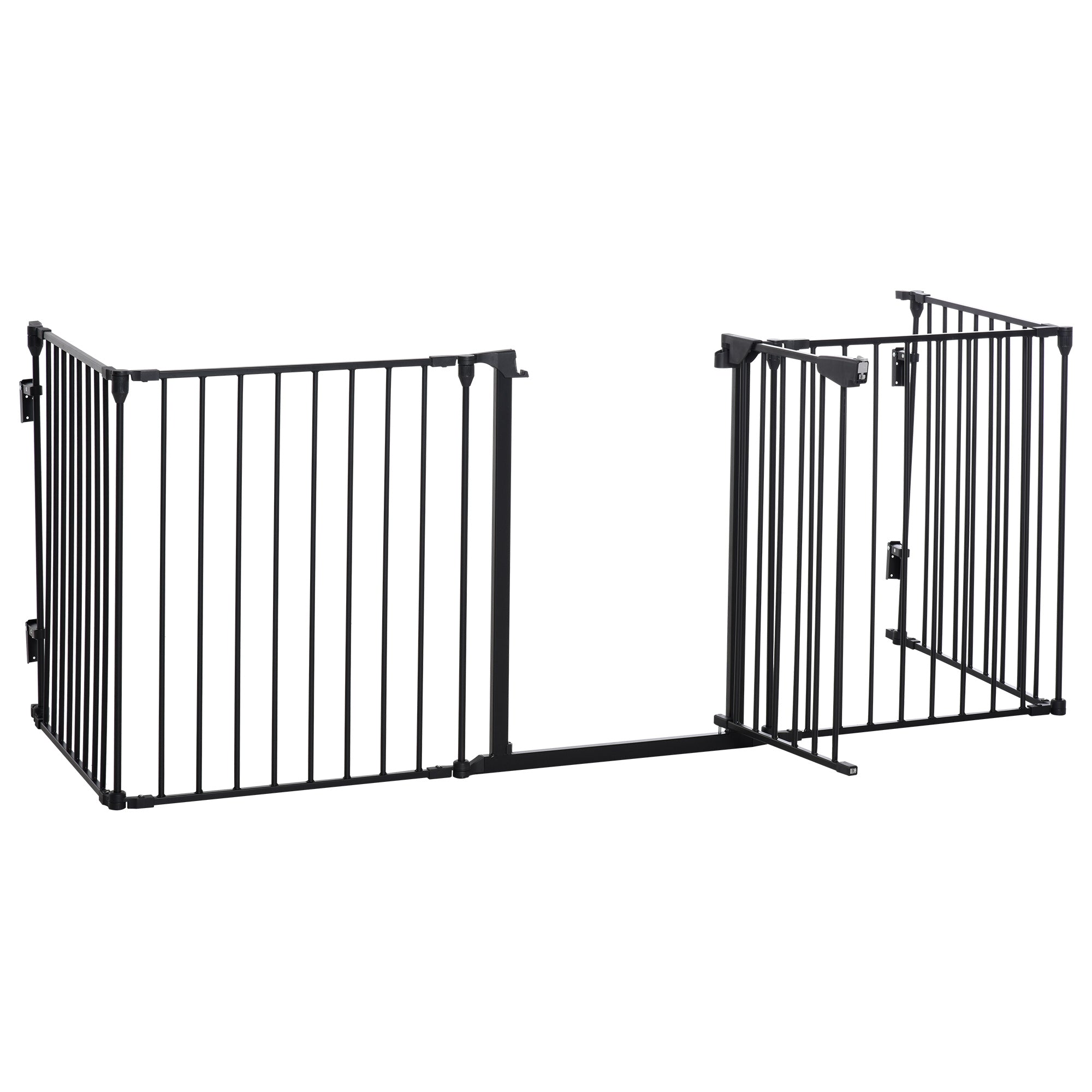 PawHut Pet Safety Gate 5-Panel Playpen Metal Fence W/ Walk Through Door Black  | TJ Hughes