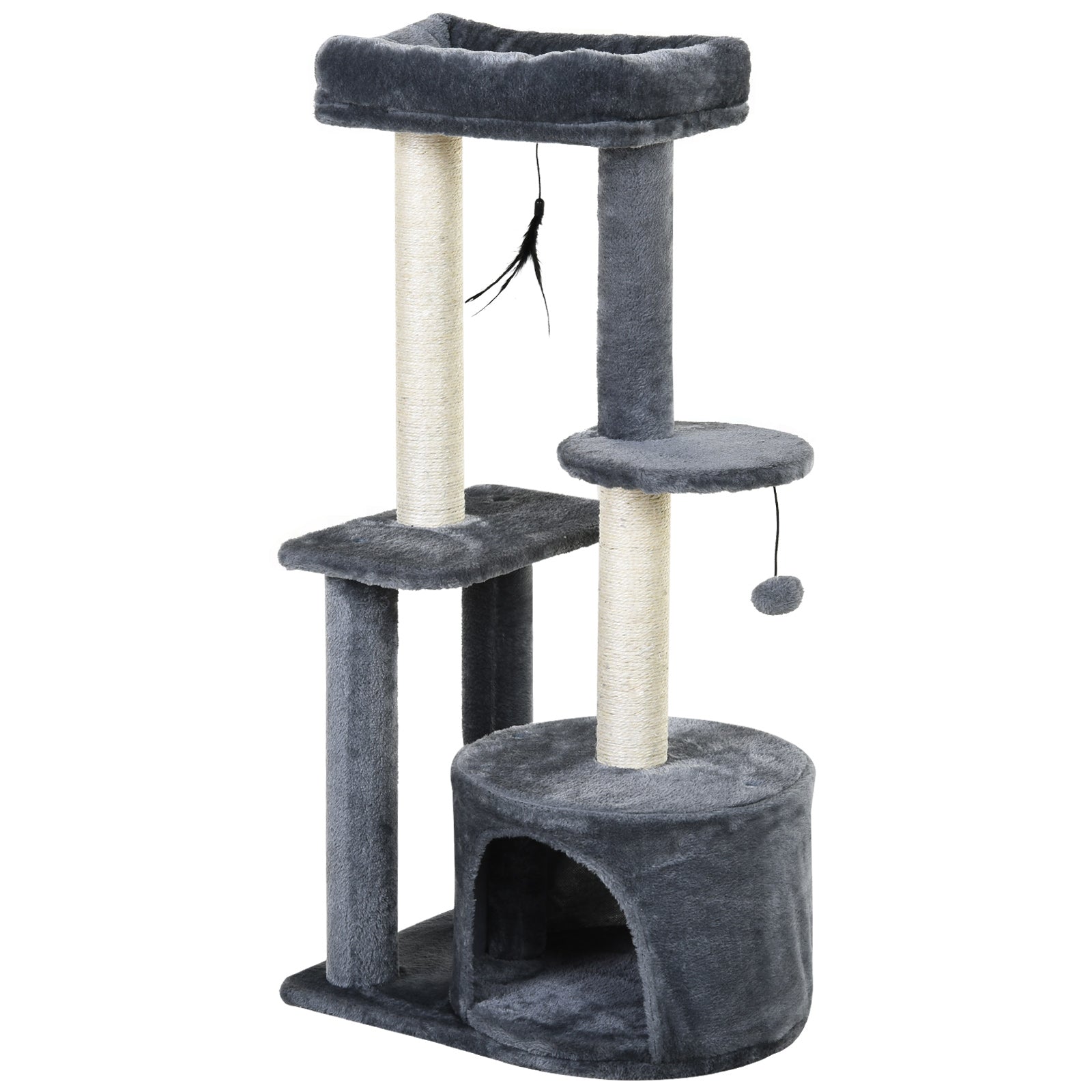 PAWHUT Cat Multi-Activity Tree Tower w/ Perch House Scratching Post Play Ball  | TJ Hughes