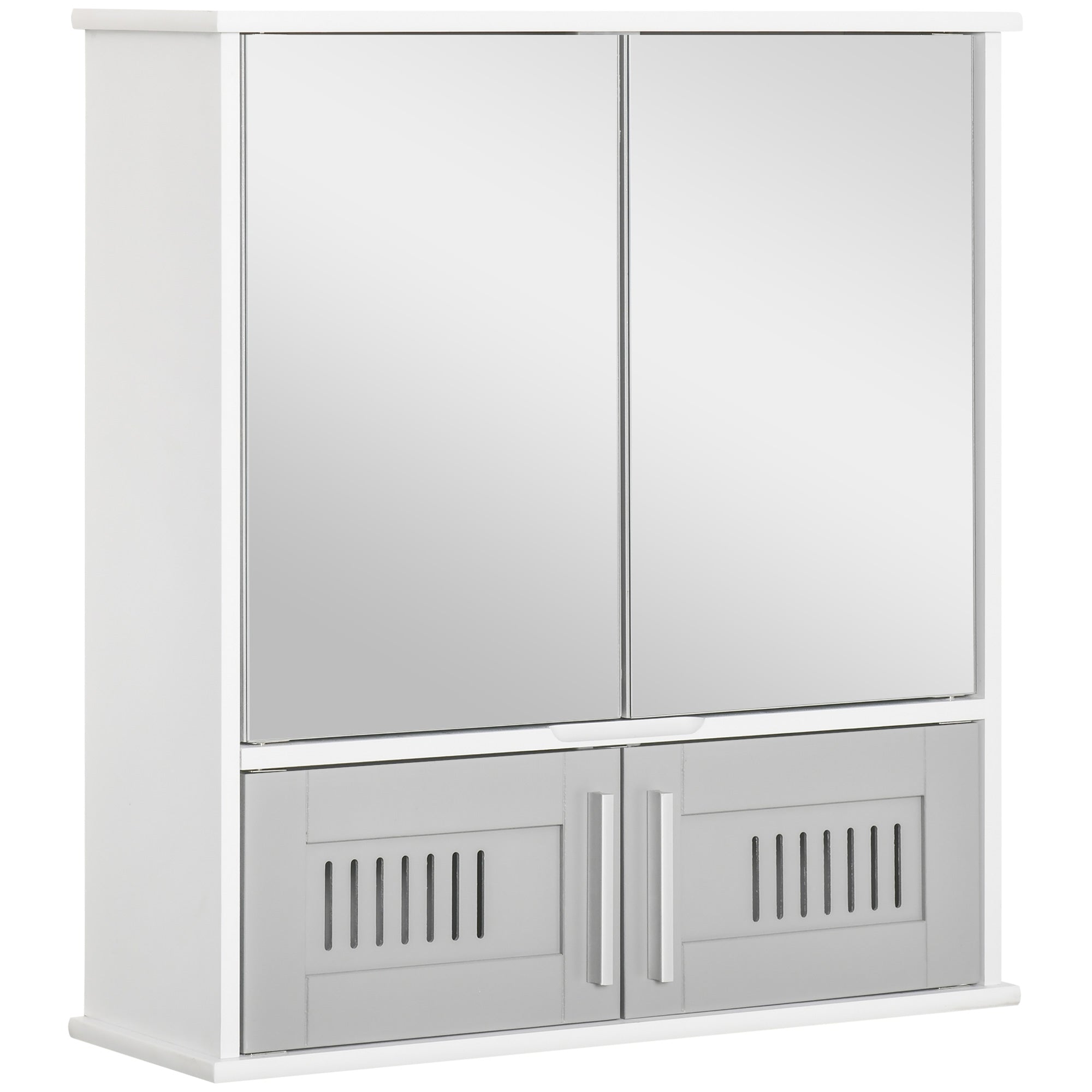 Kleankin Bathroom Mirror Cabinet Wall Mounted Storage Cupboard with Double Doors and Adjustable Shelf Bathroom Organizer Grey Unit Doors - TJ Hughes