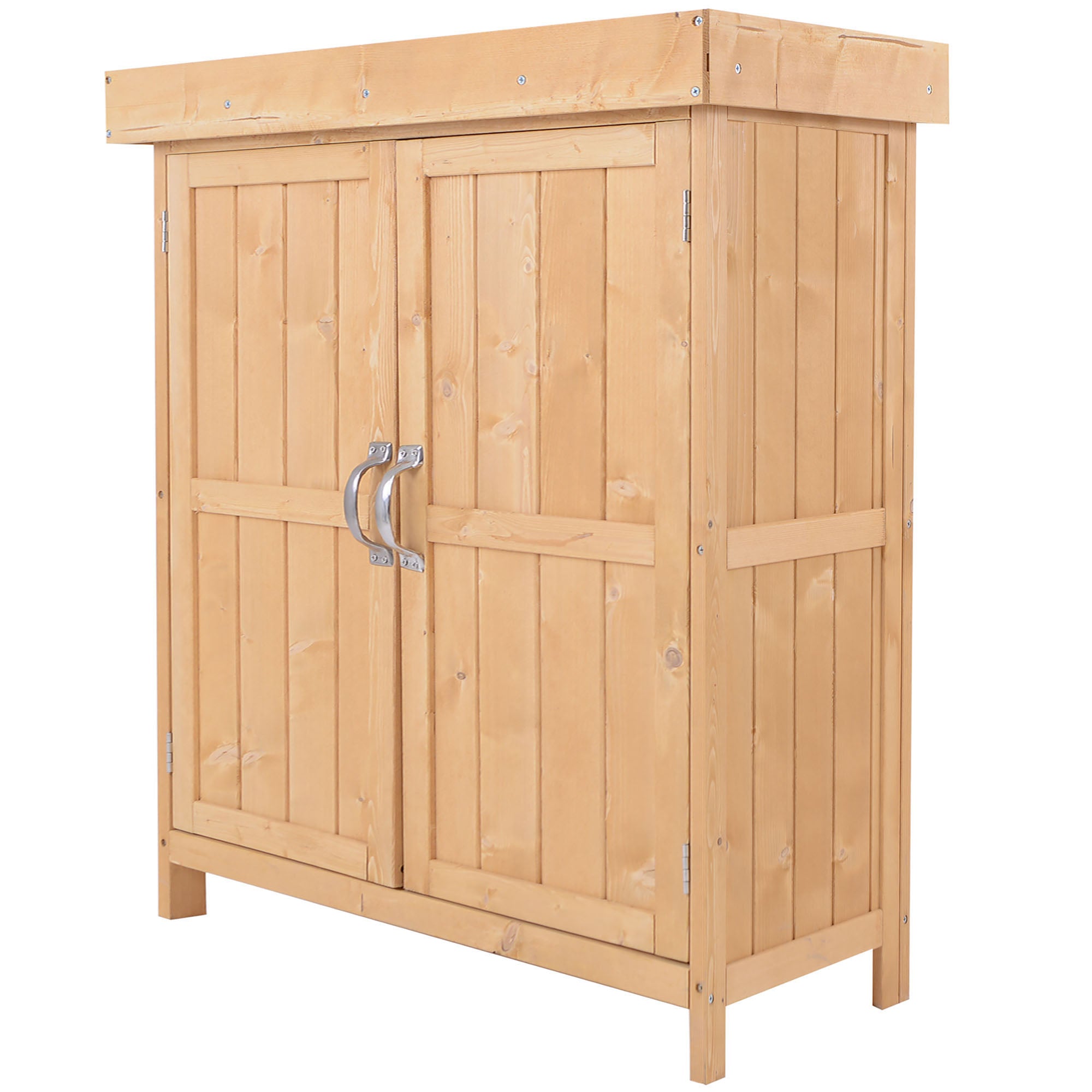 Outsunny Wooden Garden Shed Double Door Tool Storage House - 74x43x88cm - Natural  | TJ Hughes