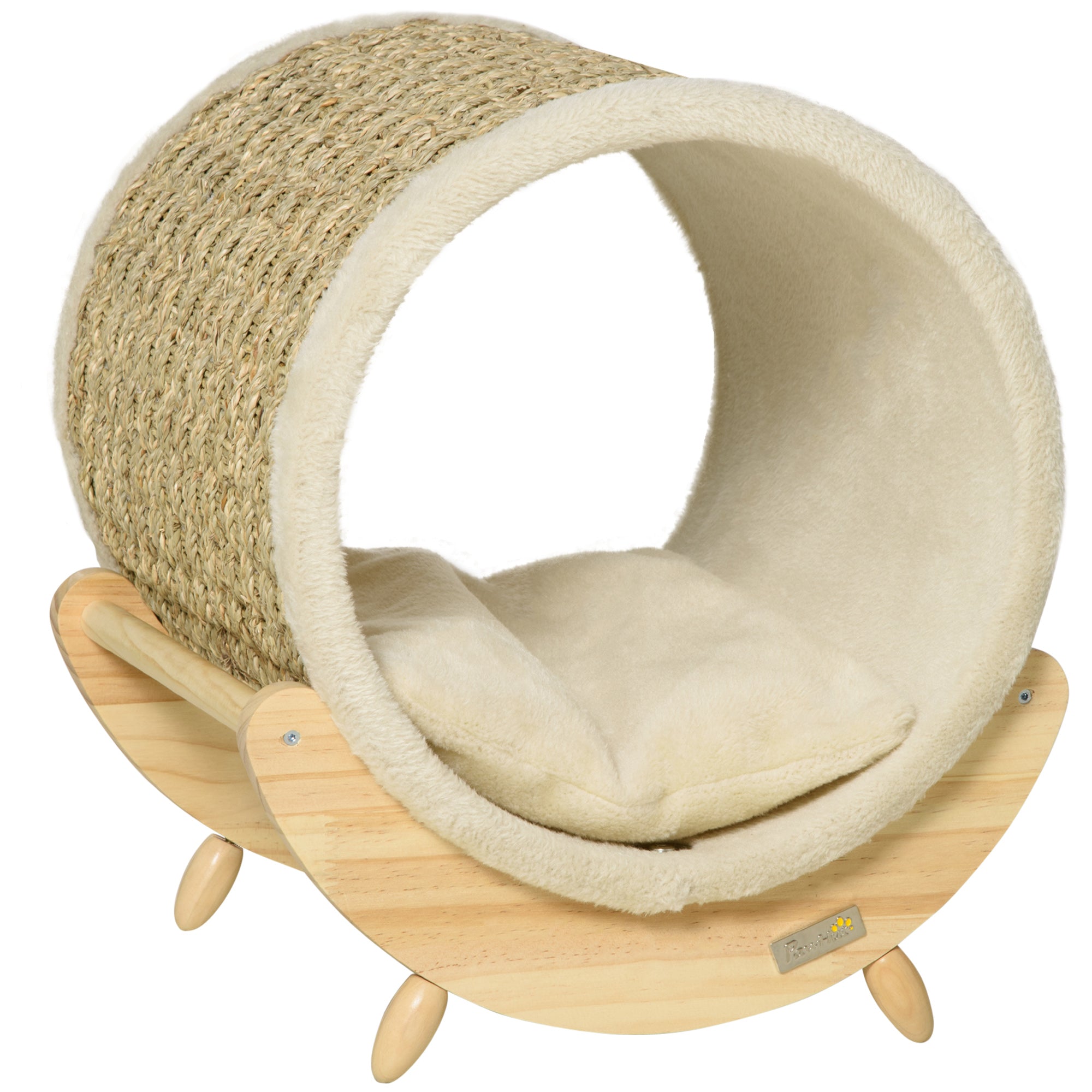 PawHut Raised Kitten Bed Pet Shelter w/ Scratcher Cushion - Beige 41 x 38 x 43 cm  | TJ Hughes