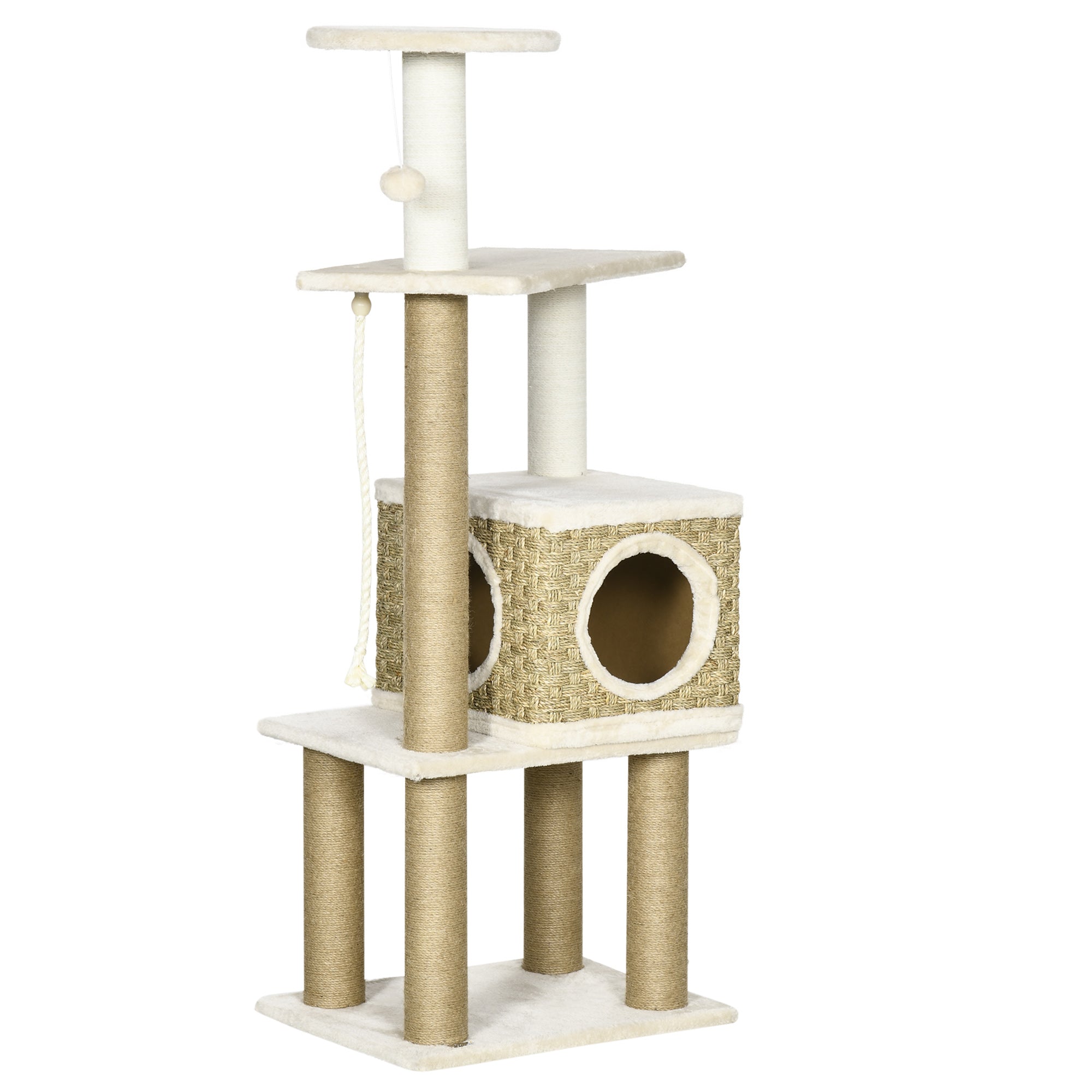 PawHut Cat Tree Climbing Tower w/ Scratching Post - Cat House - Hanging Toy Ball  | TJ Hughes