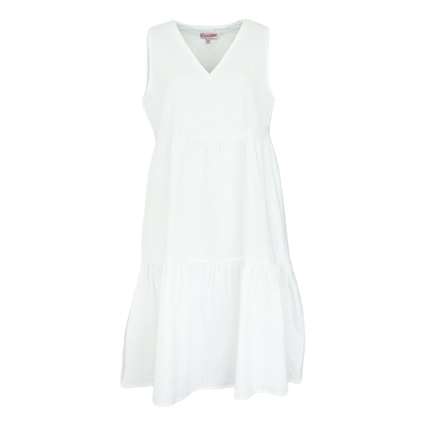 Women’s Betty Kay V-Neck Tiered Linen Dress with Pockets - White - 10 - TJ Hughes