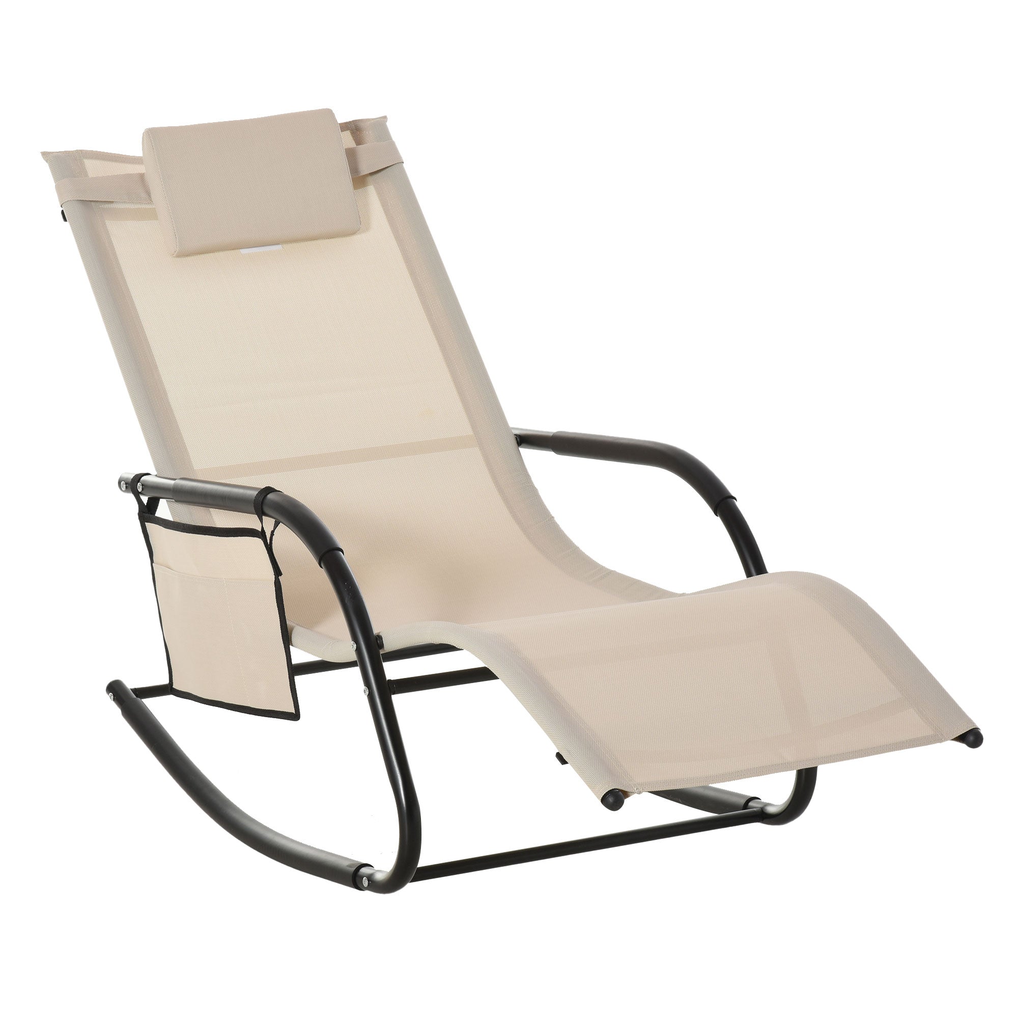 Outsunny Breathable Mesh Rocking Chair Outdoor Recliner w/ Headrest Cream White  | TJ Hughes