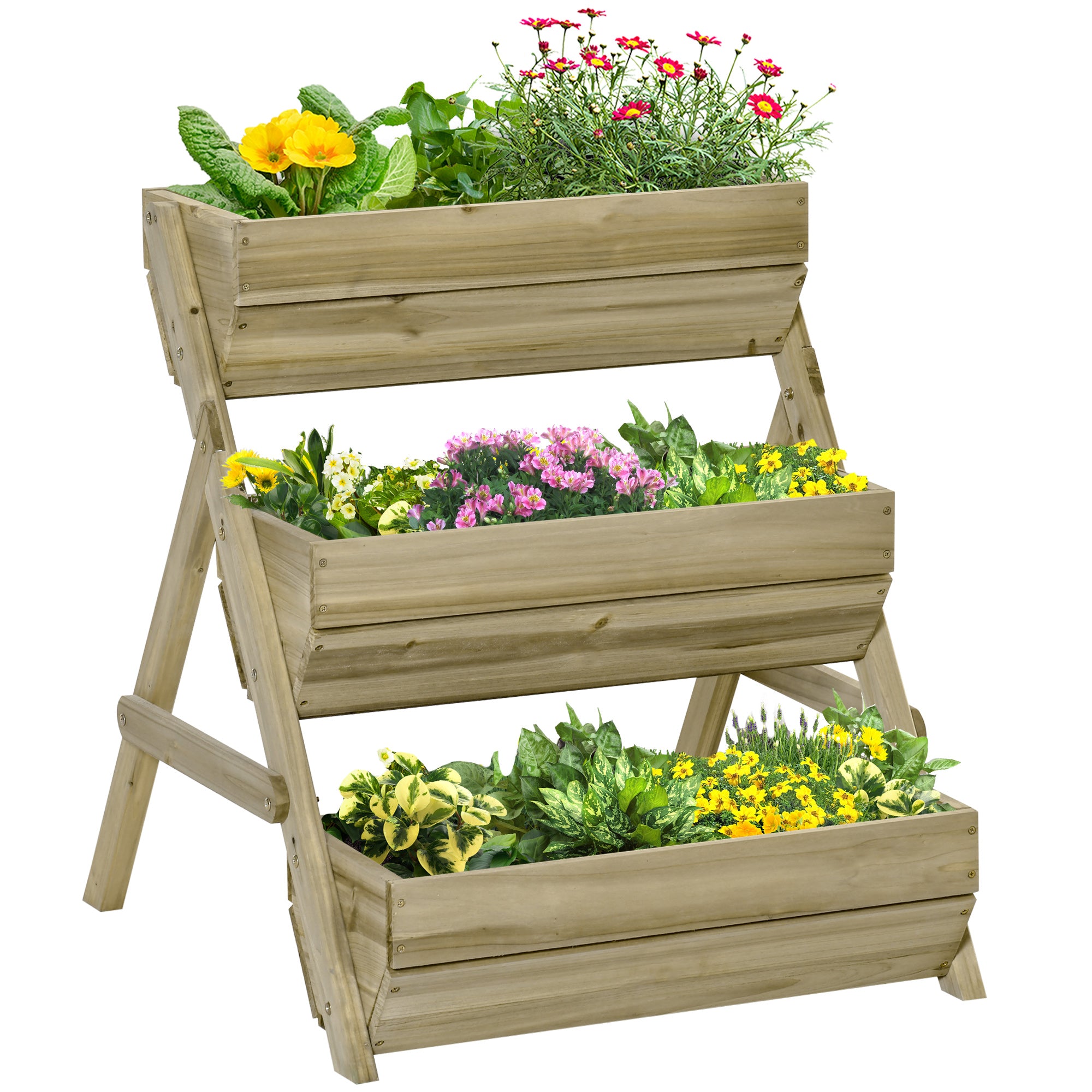 Outsunny 3 Tier Raised Garden Bed Wooden Elevated Planter Box Kit - Green  | TJ Hughes