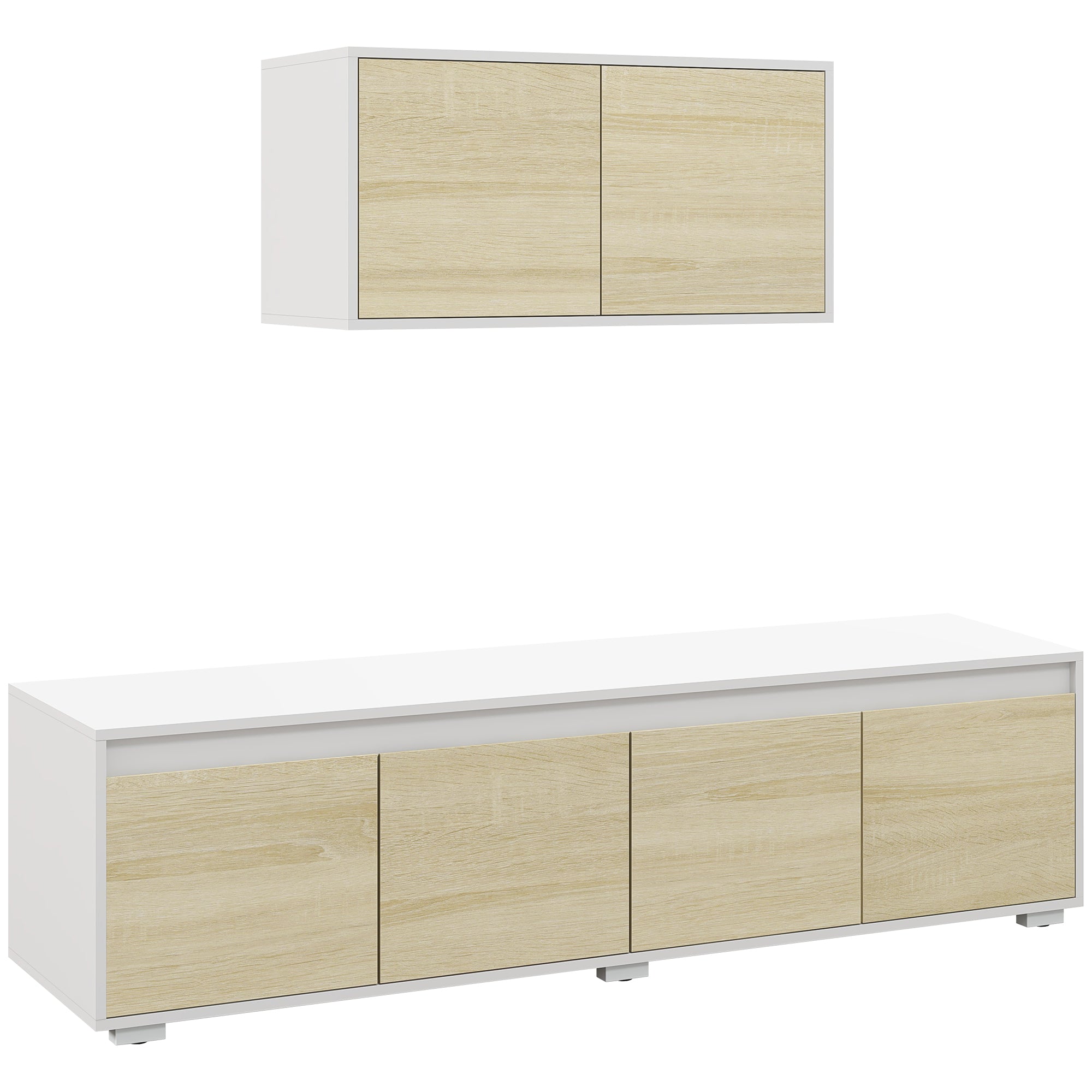 HOMCOM TV Cabinet Set with Wall-Mounted Cupboard and Adjustable Shelves - Natural  | TJ Hughes