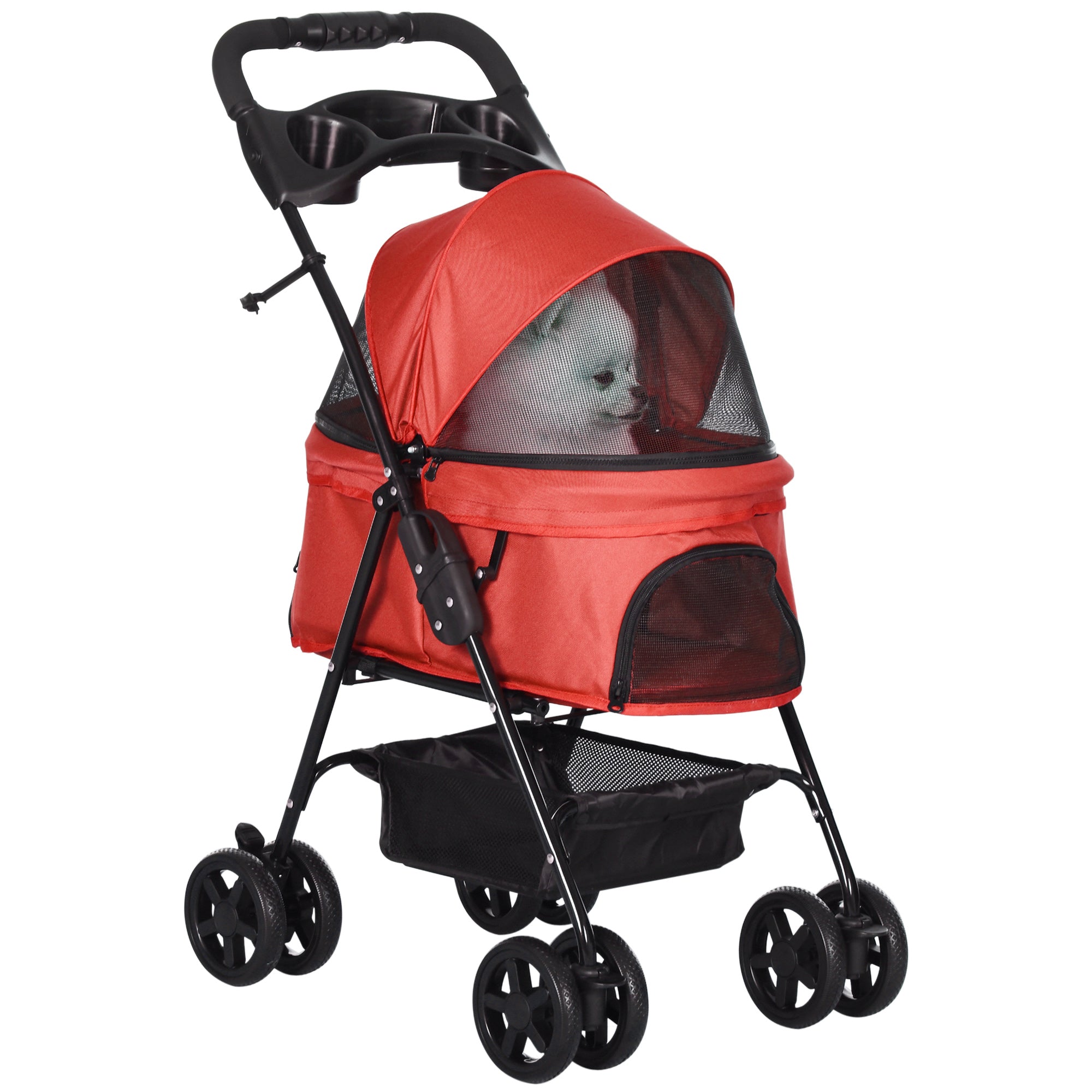 PawHut Pet Stroller Foldable Travel Carriage with Brake Basket Canopy  | TJ Hughes