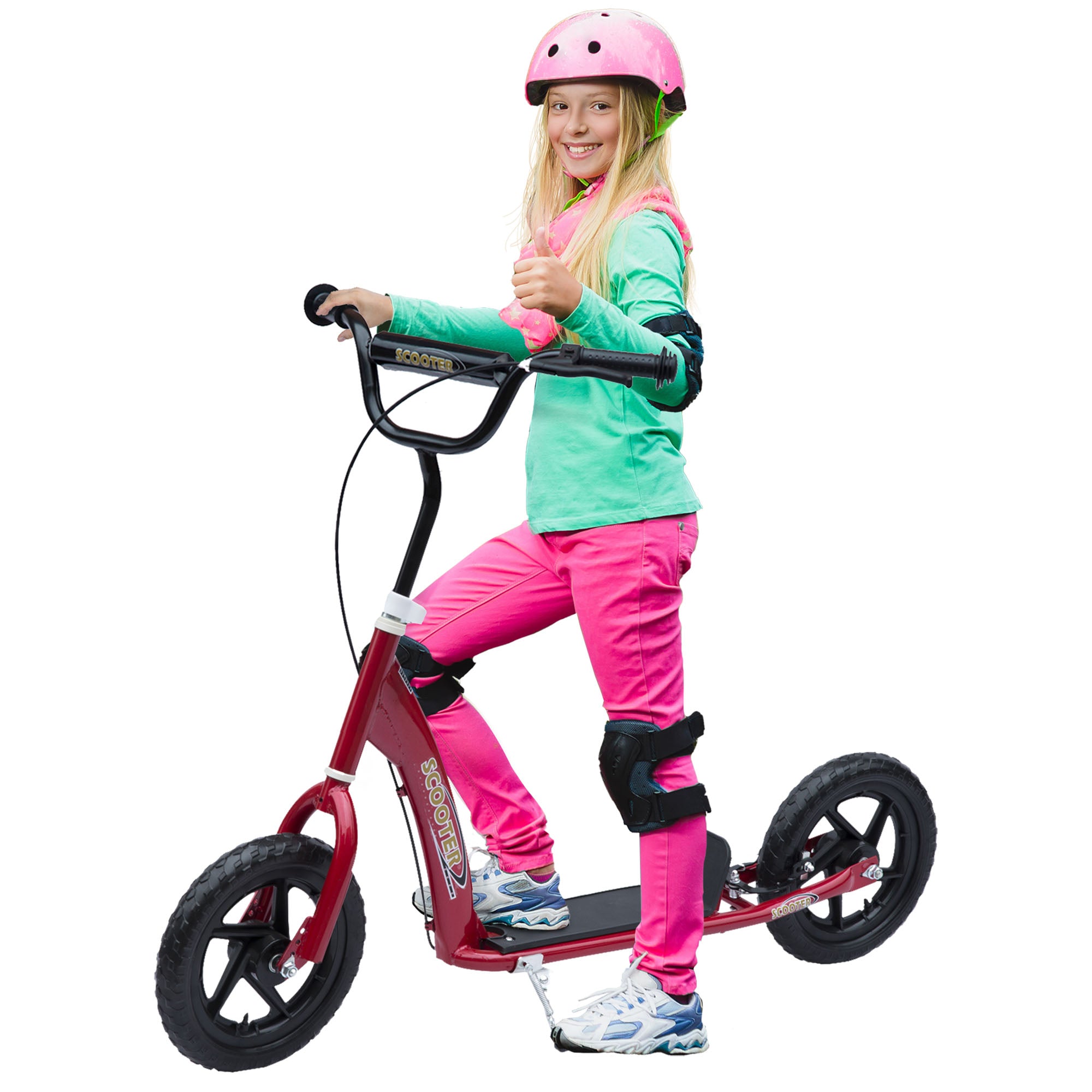 HOMCOM Push Scooter Teen Kids Stunt Bike Ride On with 12" EVA Tyres - Red  | TJ Hughes