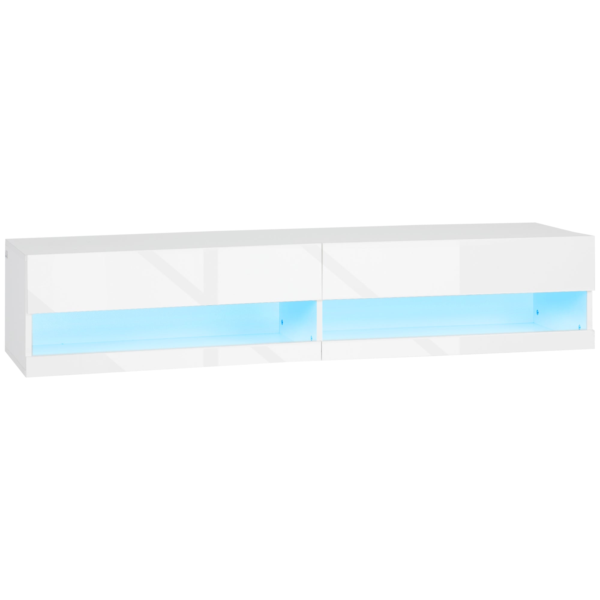 HOMCOM High Gloss TV Stand Unit Wall Mounted with Storage and LED Lights - White - Department_Furniture - Category_Living Room - cat:furlivtvc - type_