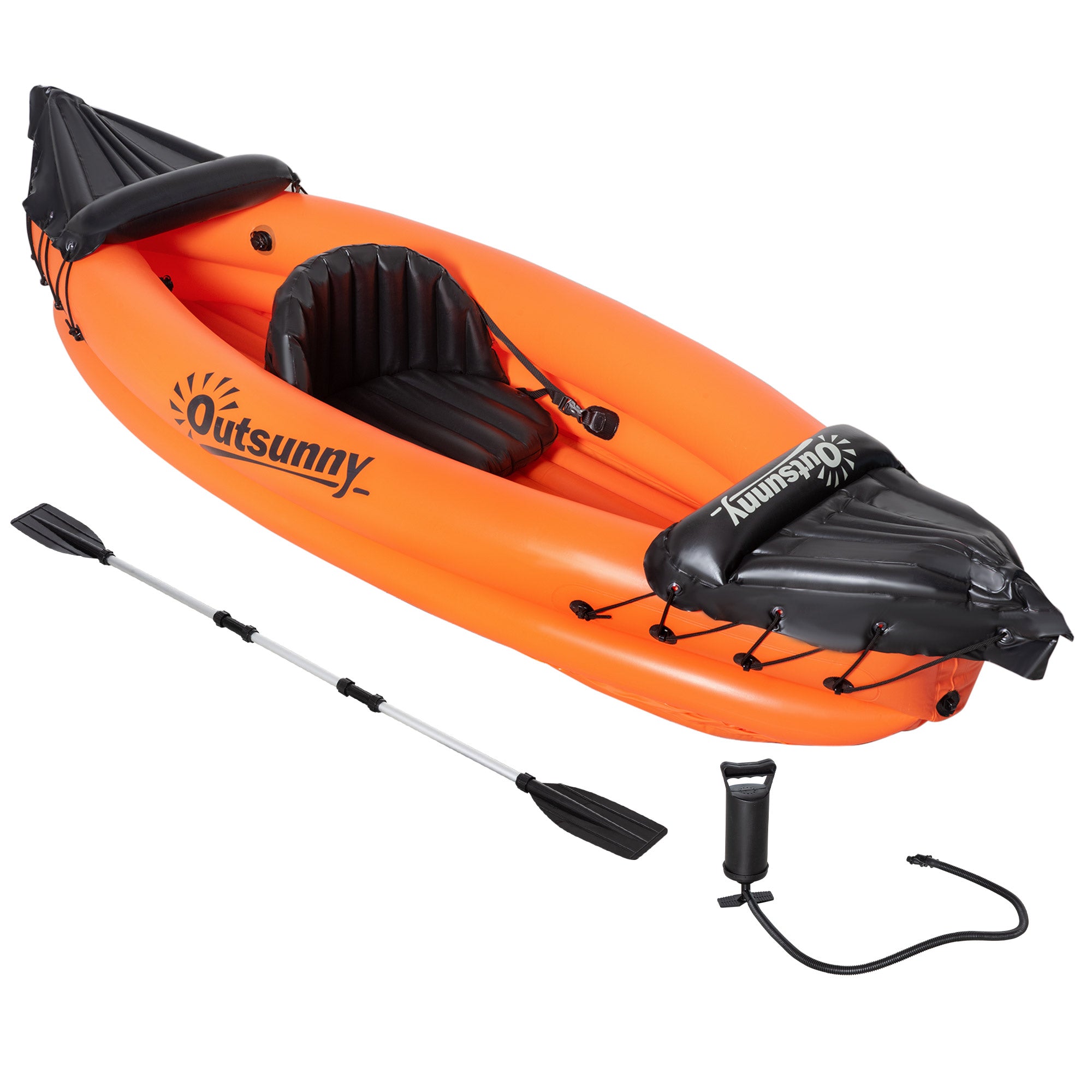 Outsunny Inflatable Kayak - 1-Person Inflatable Boat - Inflatable Canoe Set Orange  | TJ Hughes