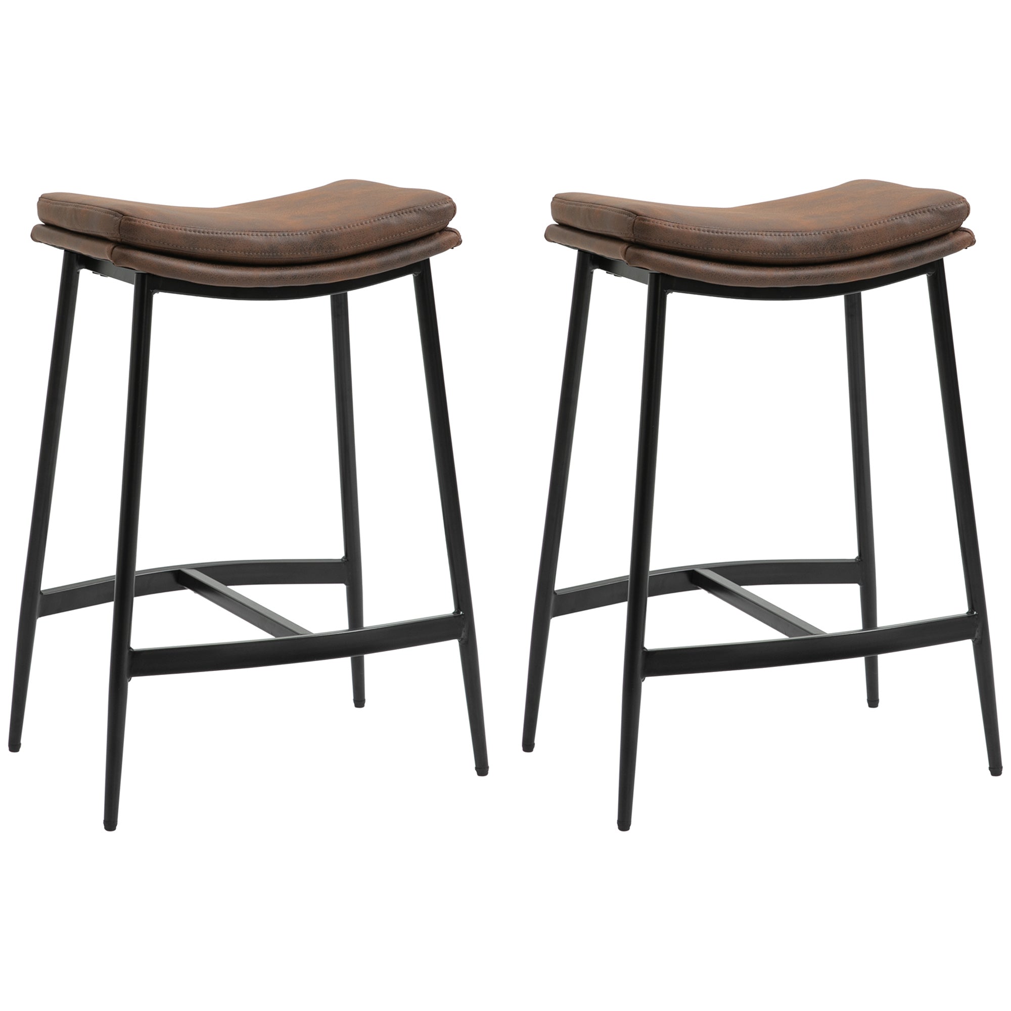HOMCOM Breakfast Bar Stools Set of 2 Upholstered Barstools w/ Curved Seat Brown  | TJ Hughes