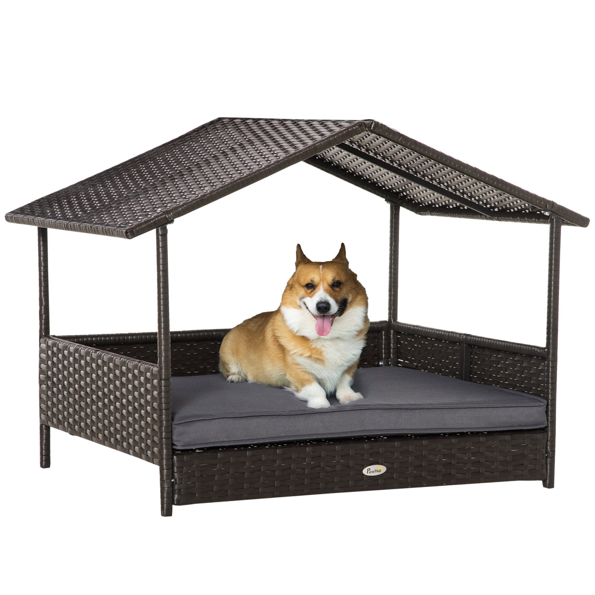 PawHut Wicker Dog House - Rattan Pet Bed with Soft Cushion - Cat Basket - Grey  | TJ Hughes