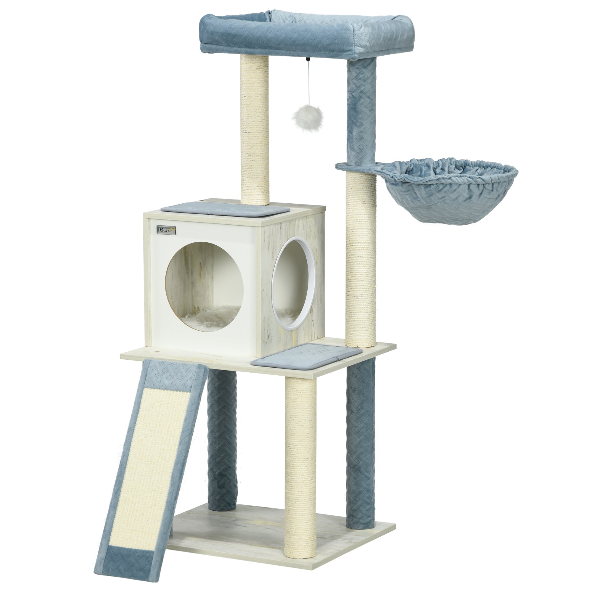 PawHut Wooden Cat Tree for Indoor Cats Cat Tower with Scratching Post,Blue  | TJ Hughes Blue