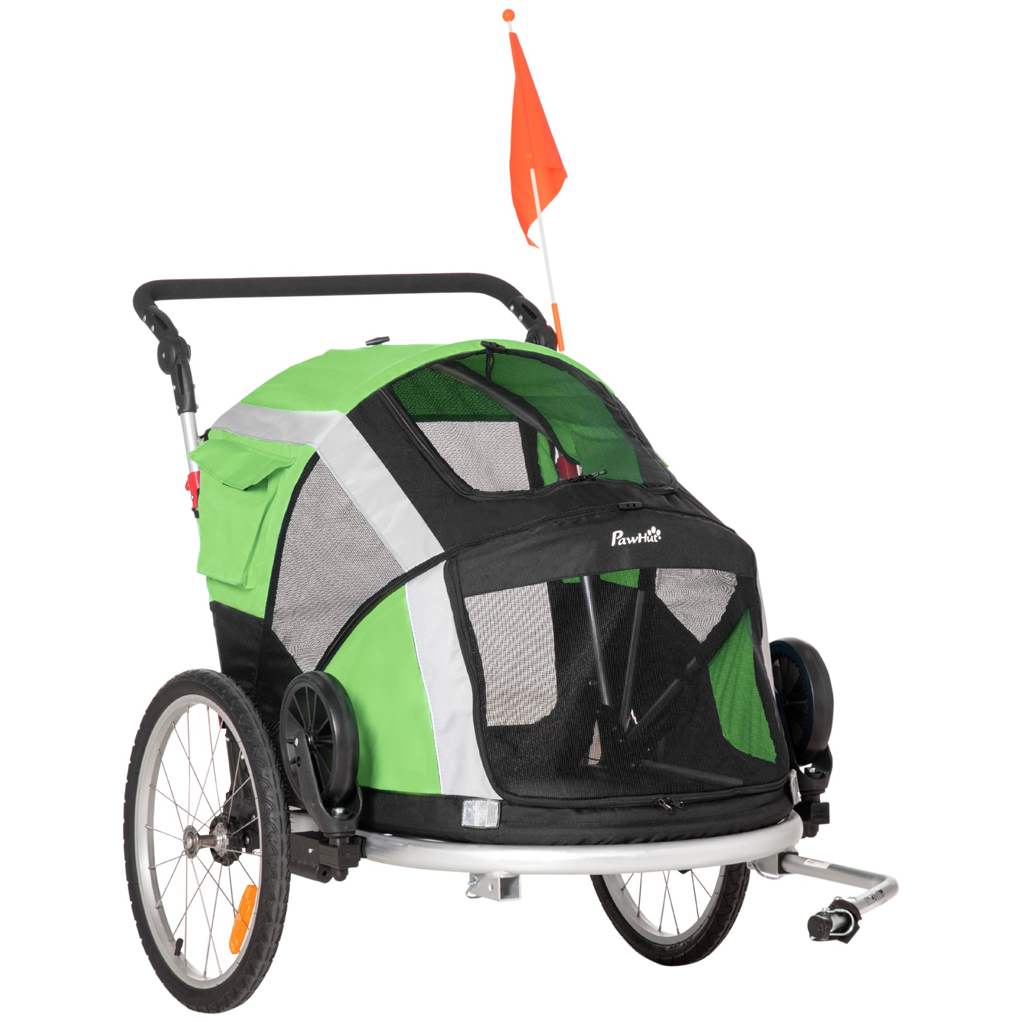 PawHut 2-in-1 Dog Bicycle Trailer w/ Safety Leash - Reflectors - Green  | TJ Hughes