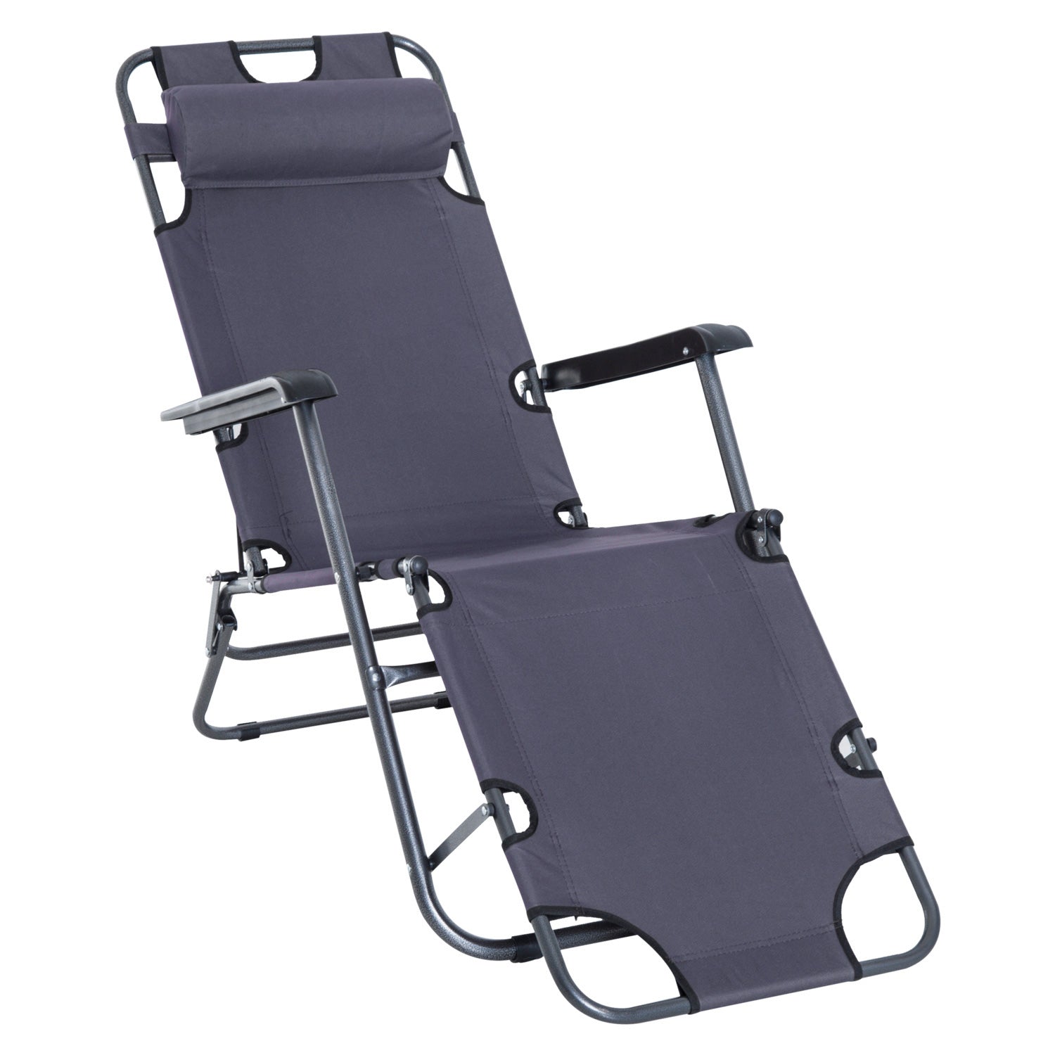 Outsunny 2 in 1 Outdoor Folding Sun Lounger w/ Adjustable Back and Pillow Grey  | TJ Hughes