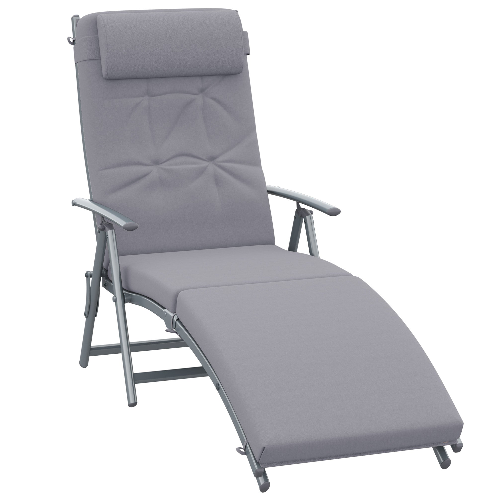 Outsunny Sun Lounger Recliner Foldable Padded Seat Adjustable Texteline Grey  | TJ Hughes