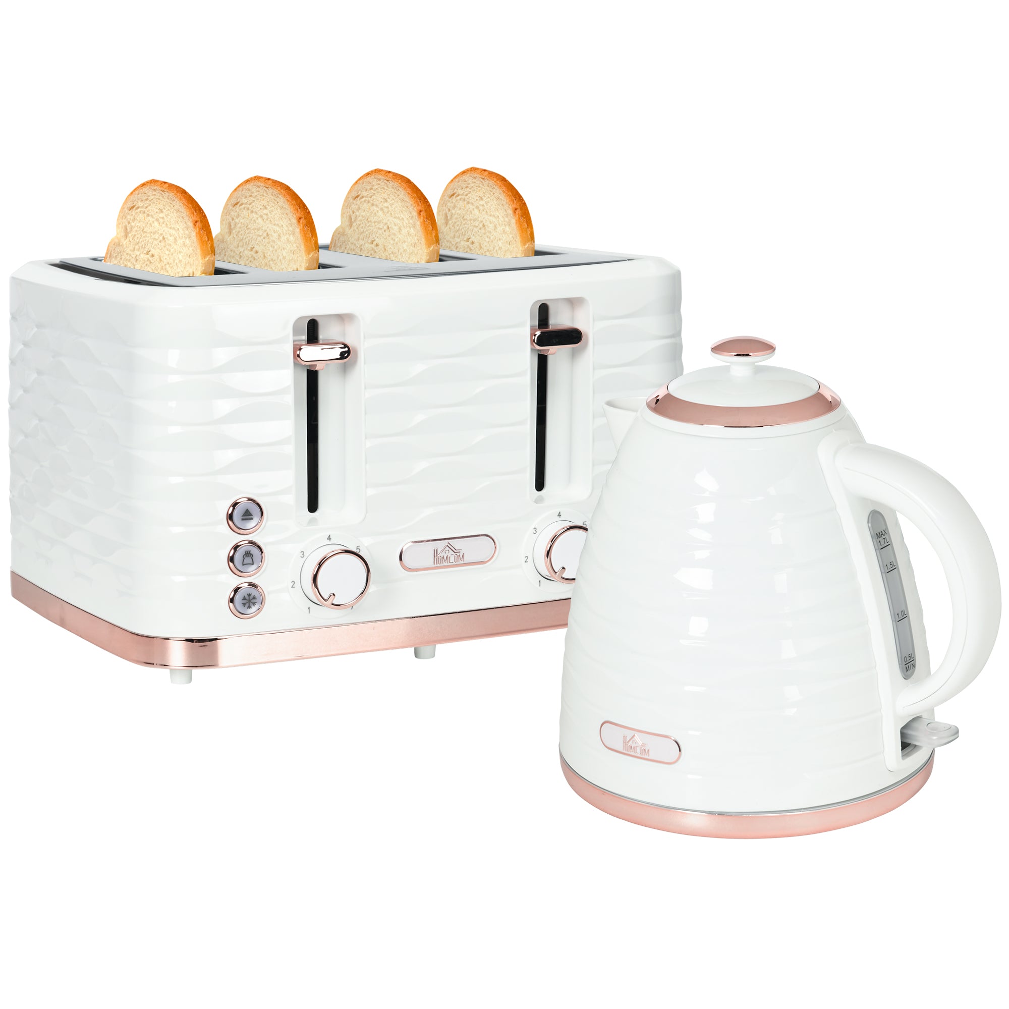 HOMCOM Kettle and Toaster Set 1.7L Rapid Boil Kettle & 4 Slice Toaster White  | TJ Hughes