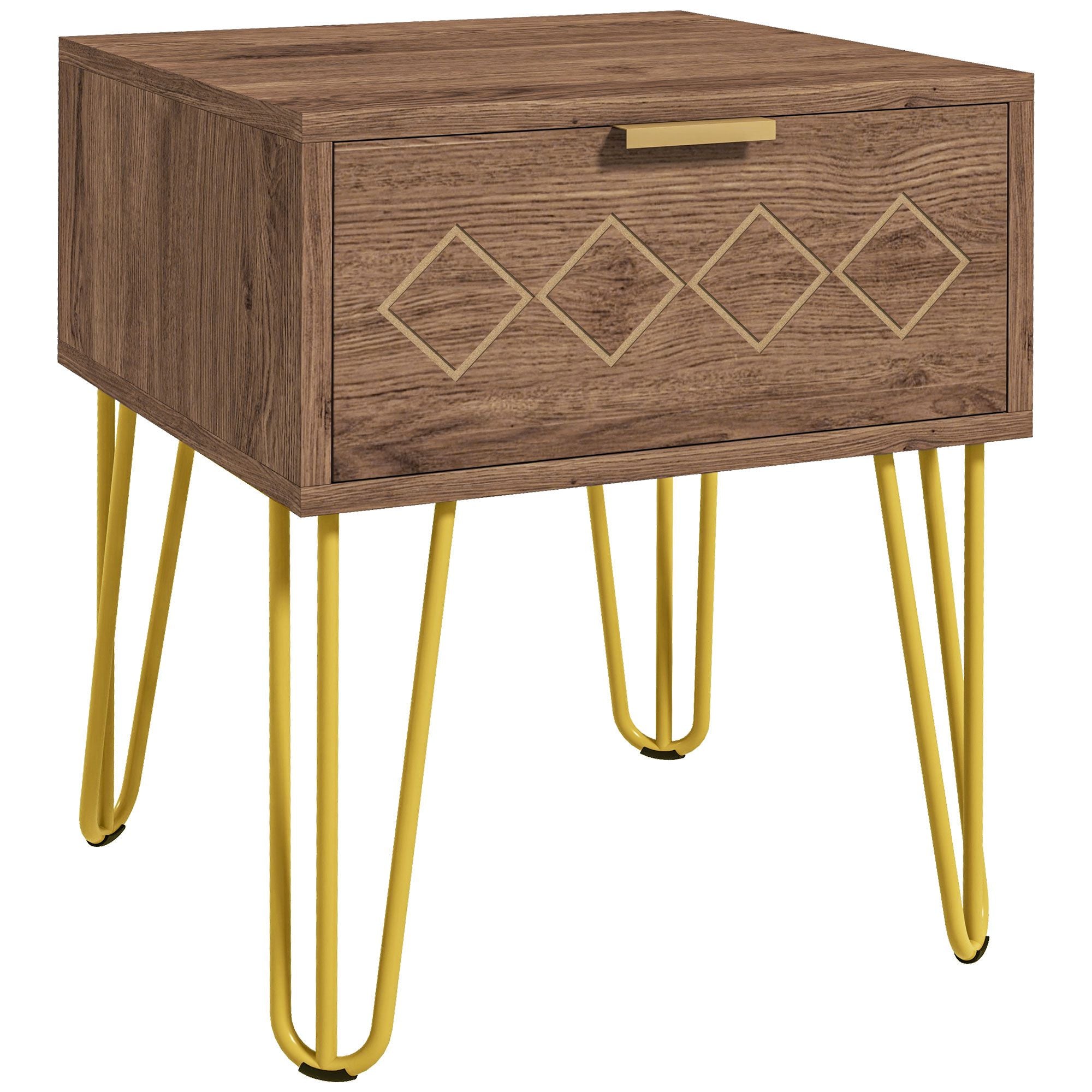 HOMCOM Bedside Table with Drawer - Gold Metal Legs for Living Room Bedroom  | TJ Hughes