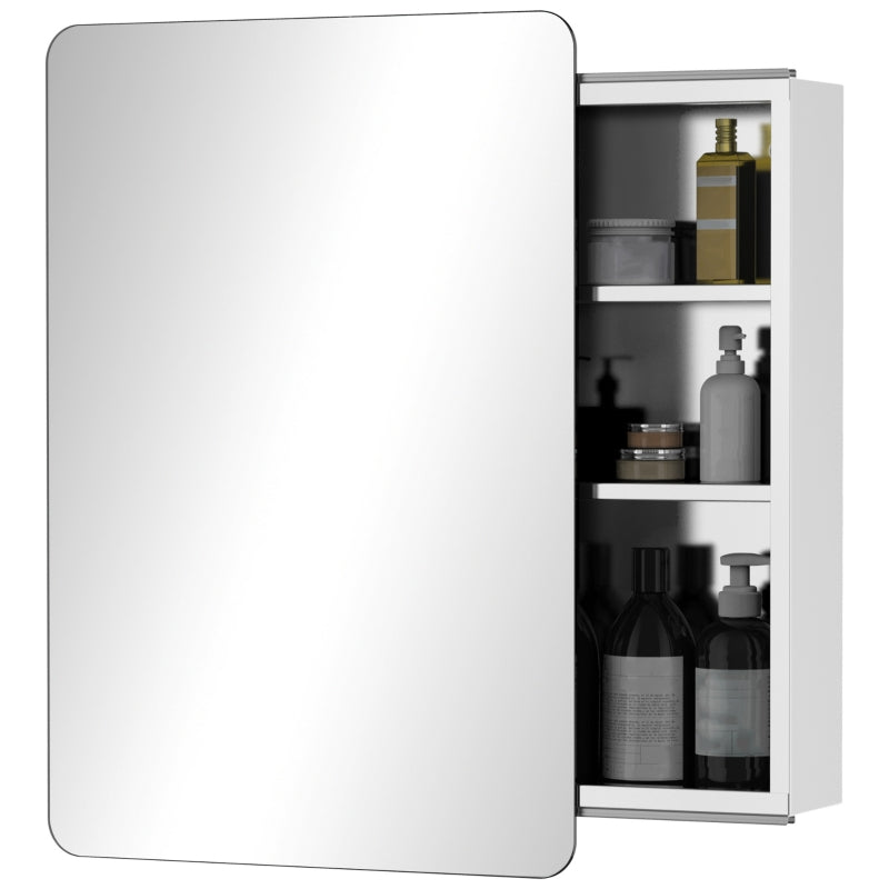 kleankin On-Wall Mounted Bathroom Storage Cabinet with Sliding Mirror Door 3 Shelves Stainless Steel Frame - Home Living  | TJ Hughes