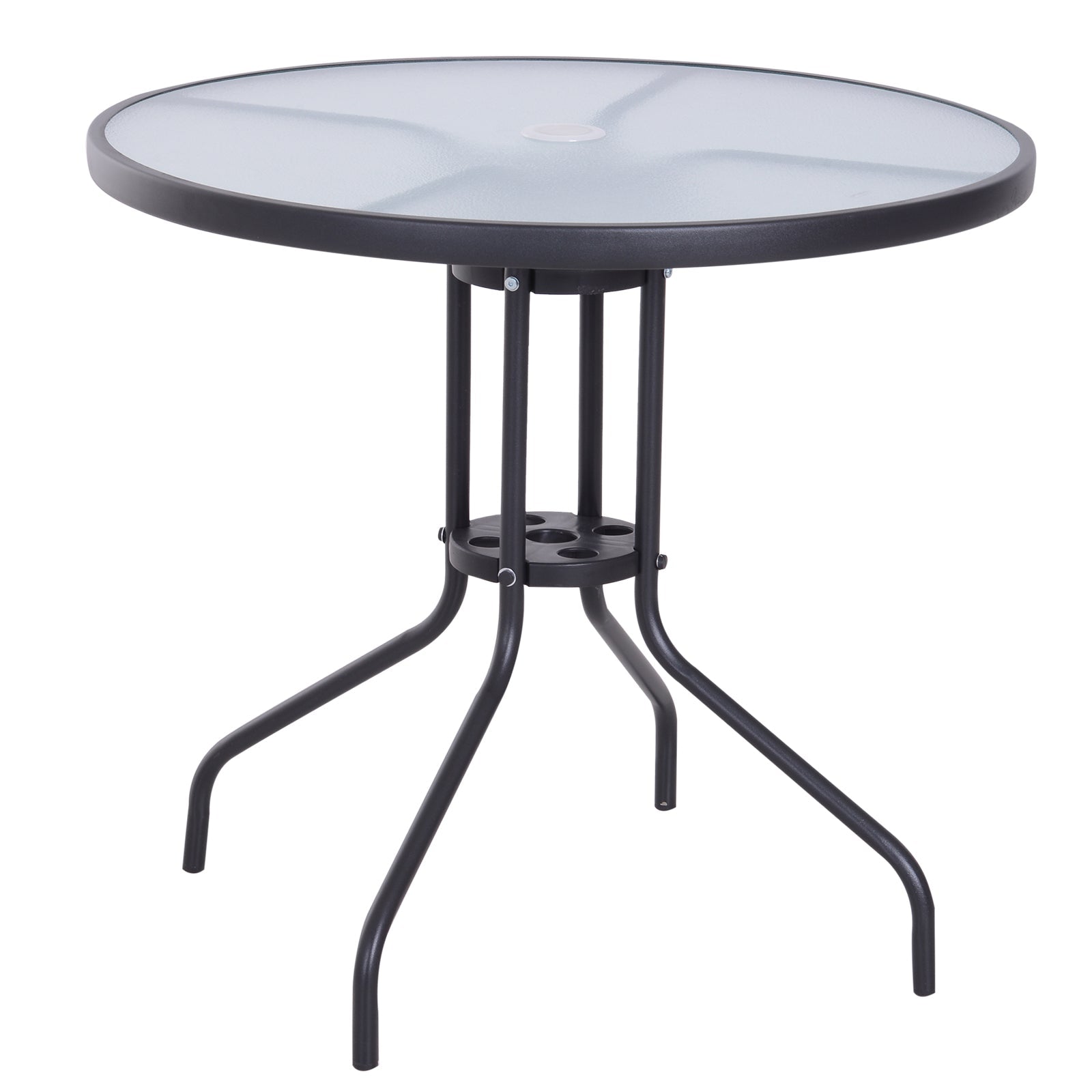 Outsunny Bistro Table  with Parasol Hole - Tempered Glass Top  80cm Diameter Black  | TJ Hughes