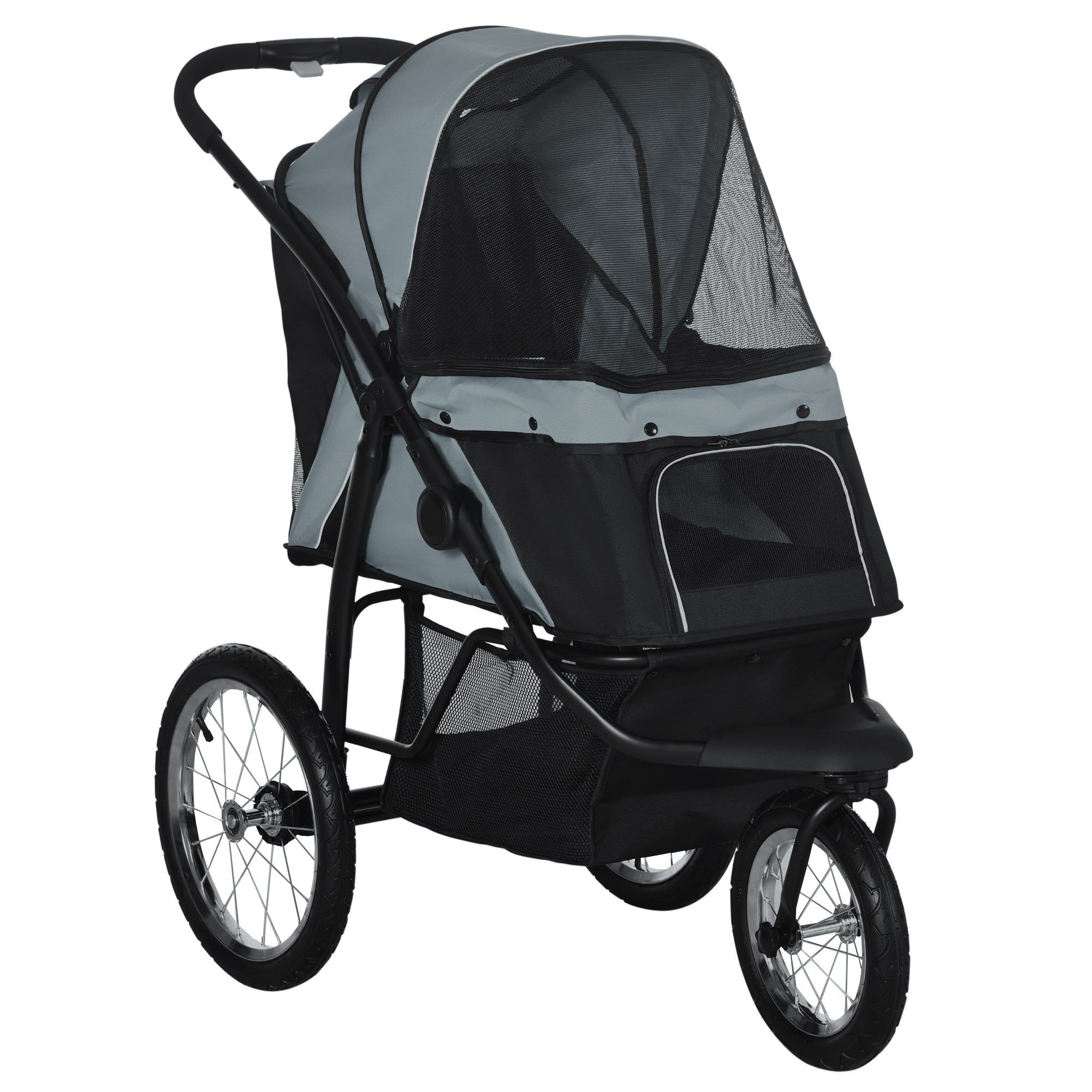 PawHut 3 Wheel Pet Stroller, for Medium Small Dogs, Foldable Cat Pram - Grey