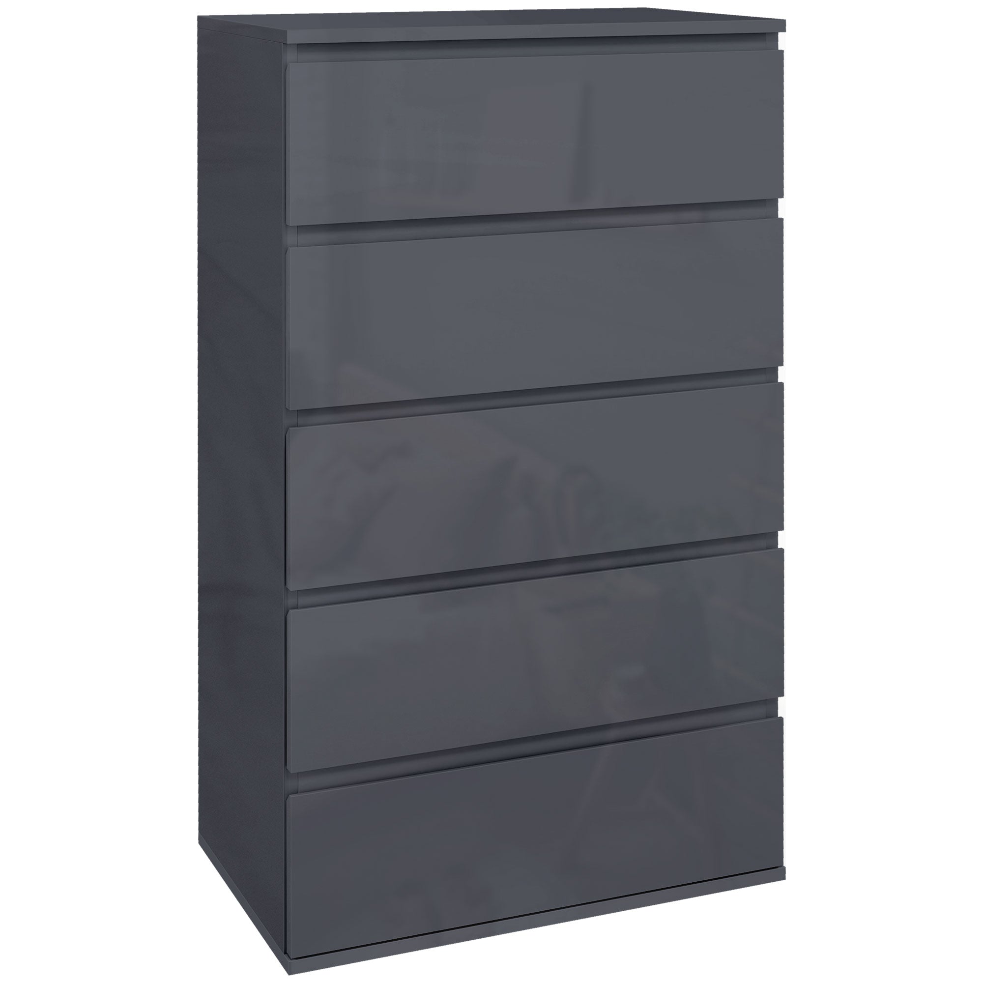 HOMCOM Bedroom Chest of Drawers - High Gloss 5 Drawers Dresser - Drawer Unit  | TJ Hughes