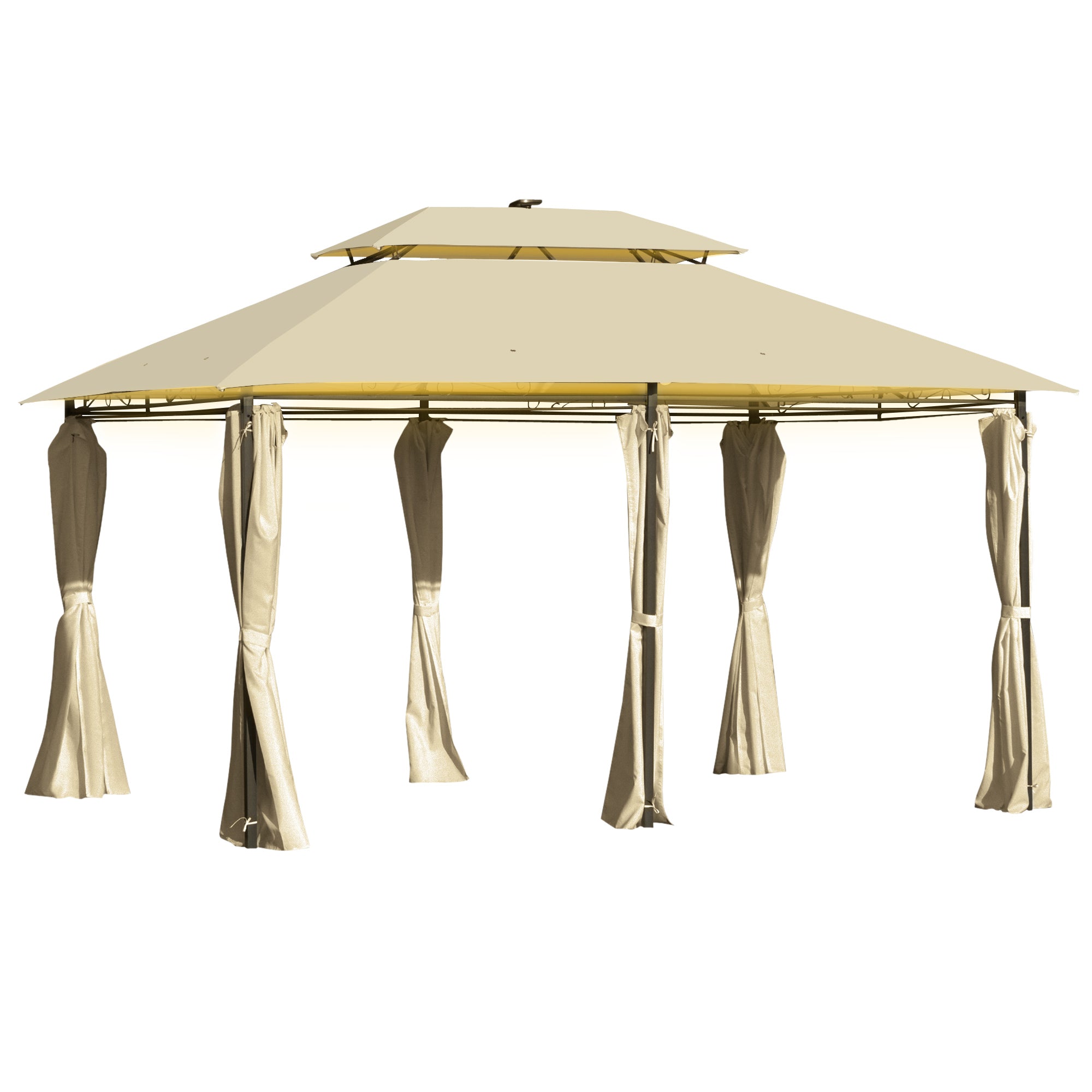 Outsunny 4 x 3(m) Outdoor Gazebo Canopy Garden Pavilion w/ LED Solar Light Khaki  | TJ Hughes