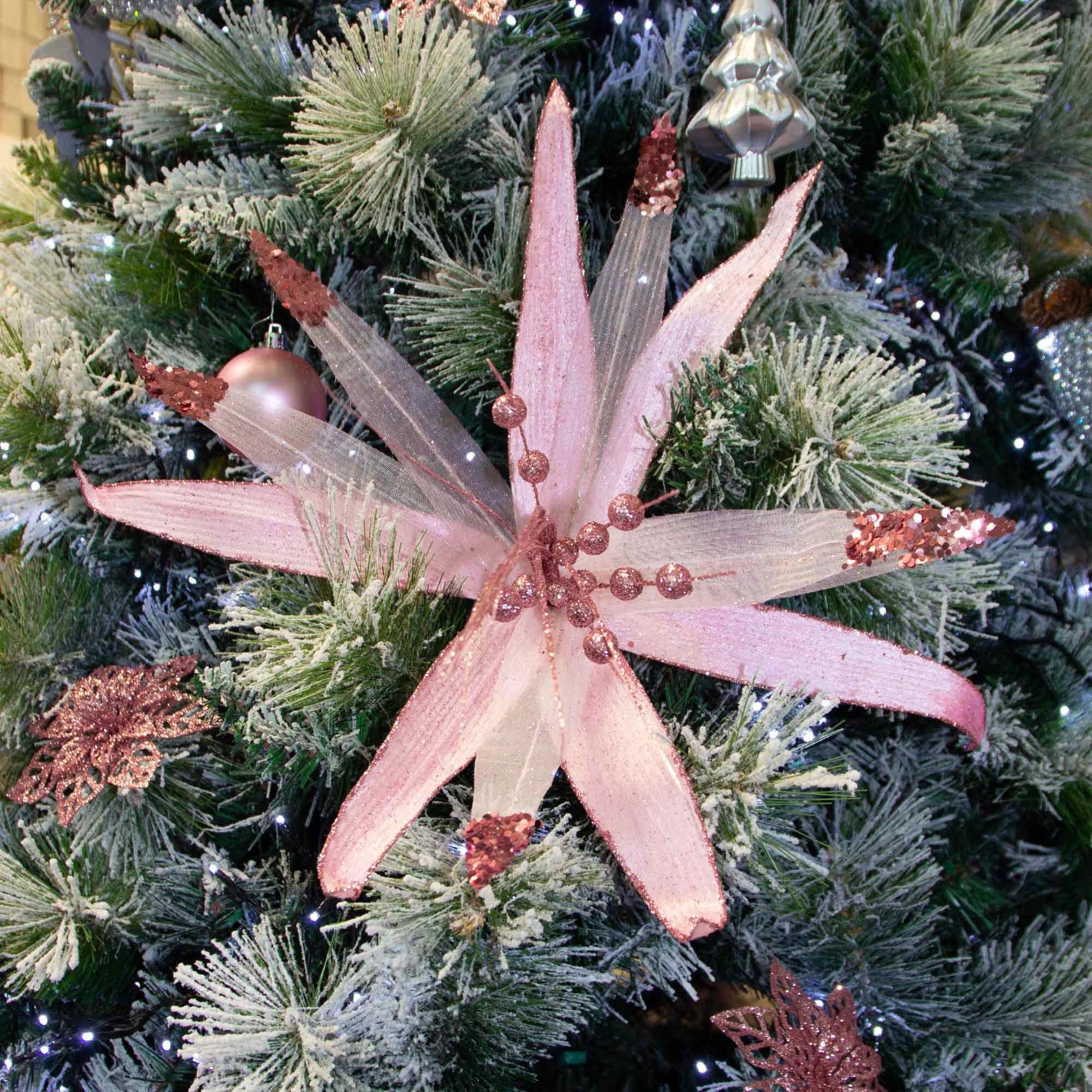 Christmas Sparkle Super Flower Decoration Glitter 45cm in Silver - Pink  | TJ Hughes