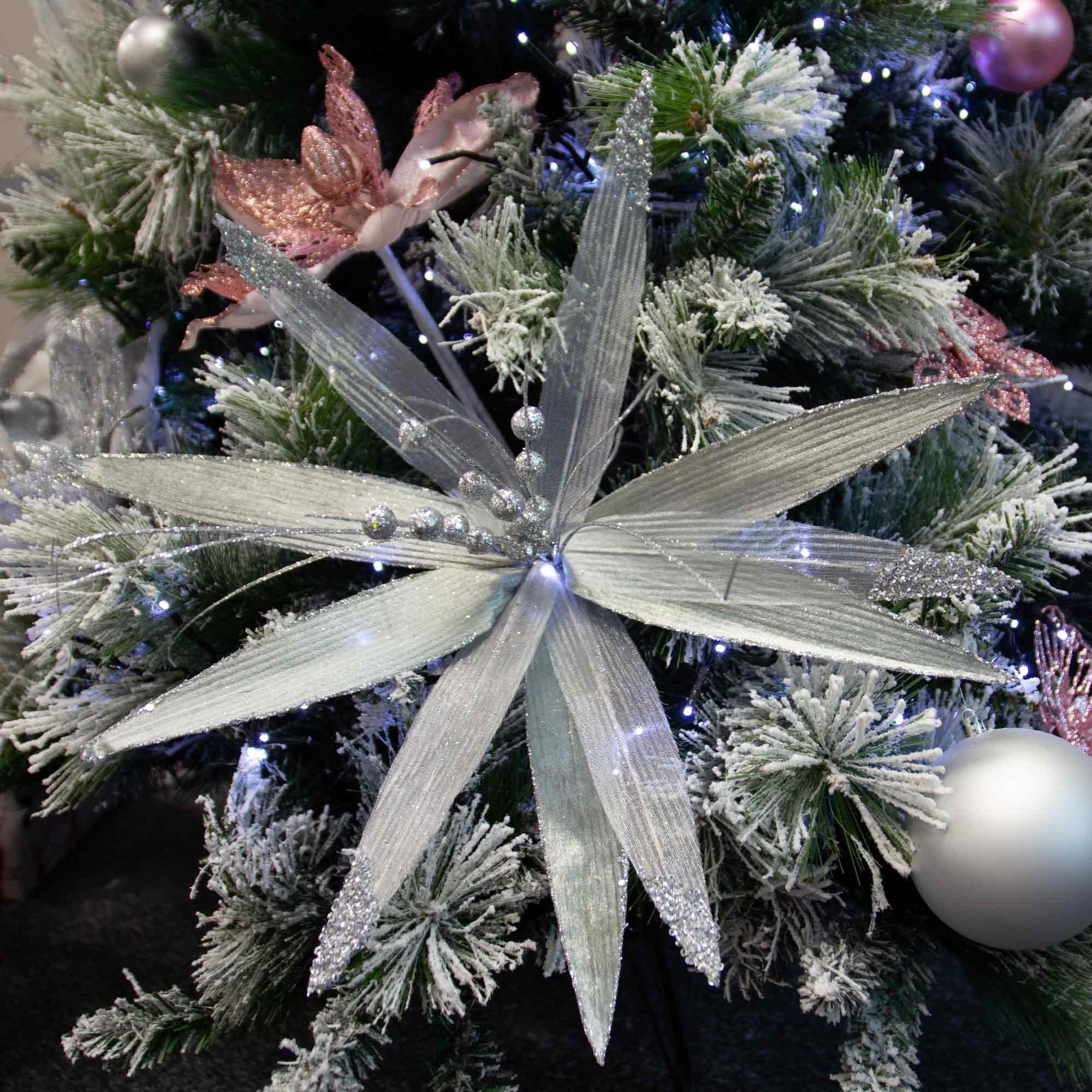 Christmas Sparkle Super Flower Decoration Glitter 45cm in Silver - Silver  | TJ Hughes