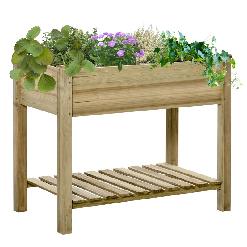 Outsunny Raised Garden Bed with Legs and Storage Shelf Elevated Wooden Planter Box  | TJ Hughes