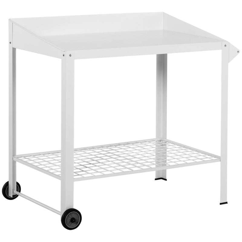 Outsunny Metal Outdoor Garden Potting Bench White  | TJ Hughes