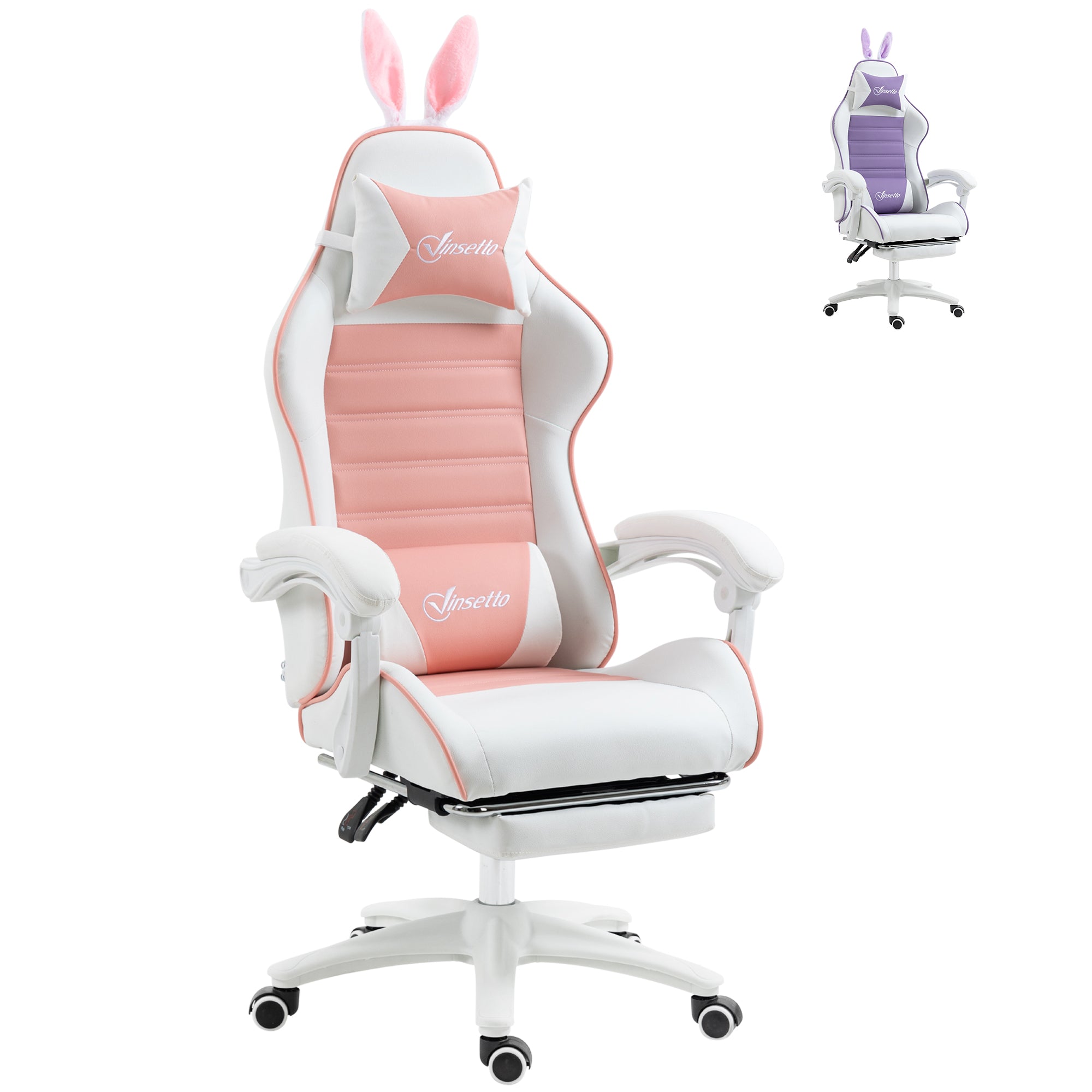 Vinsetto Racing Style Gaming Chair with Footrest Removable Rabbit Ears - Pink  | TJ Hughes