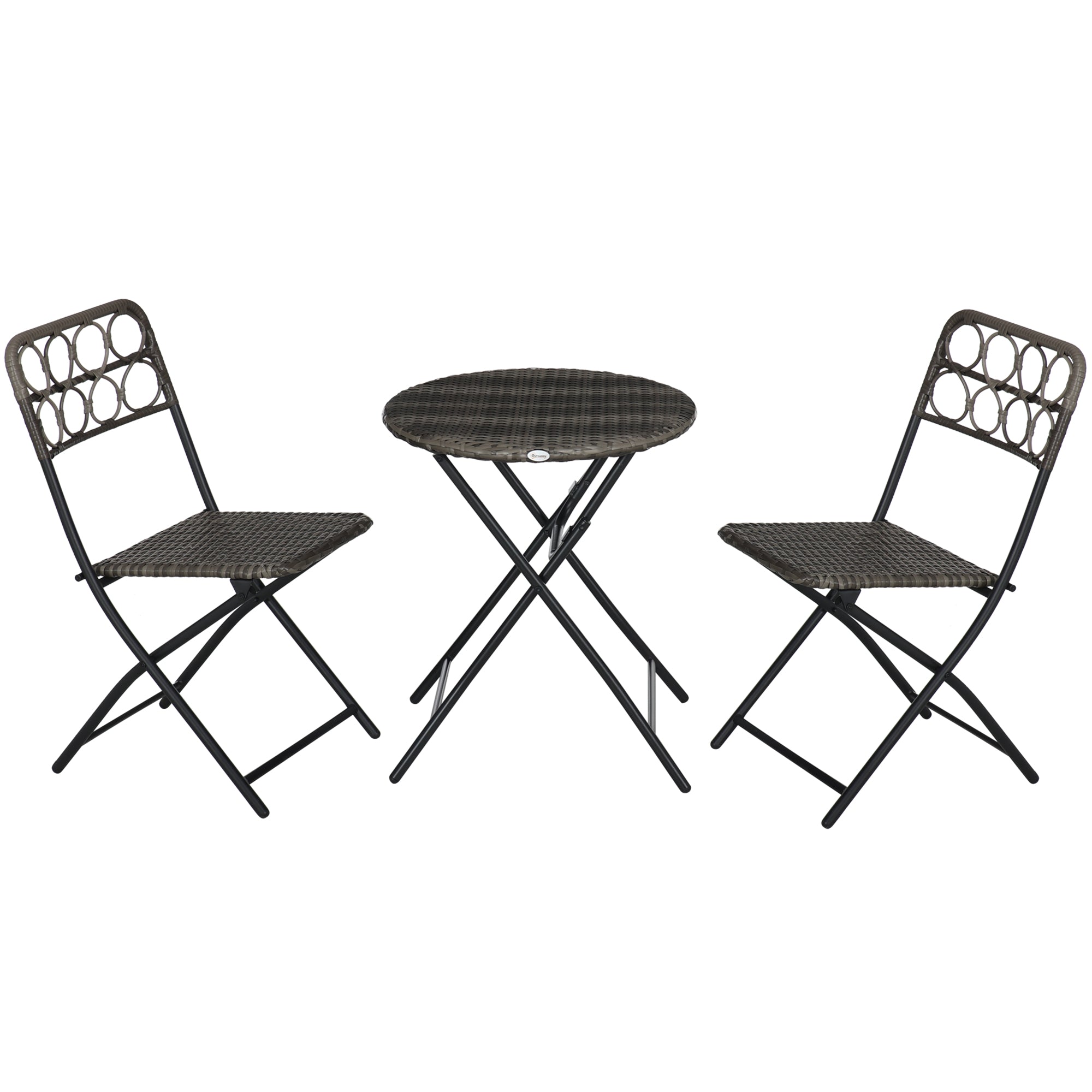 Outsunny 3 PCS Folding Rattan Wicker Bistro Set - Coffee Table Set - Grey  | TJ Hughes