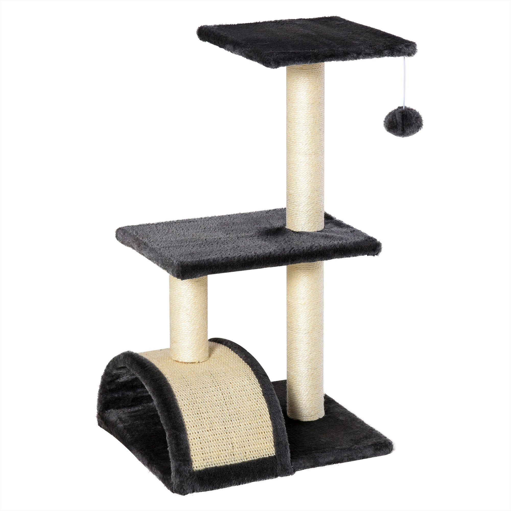 PawHut Cat Tree Activity Center w/ Scratching Posts Sisal Arc Hanging Ball Grey  | TJ Hughes