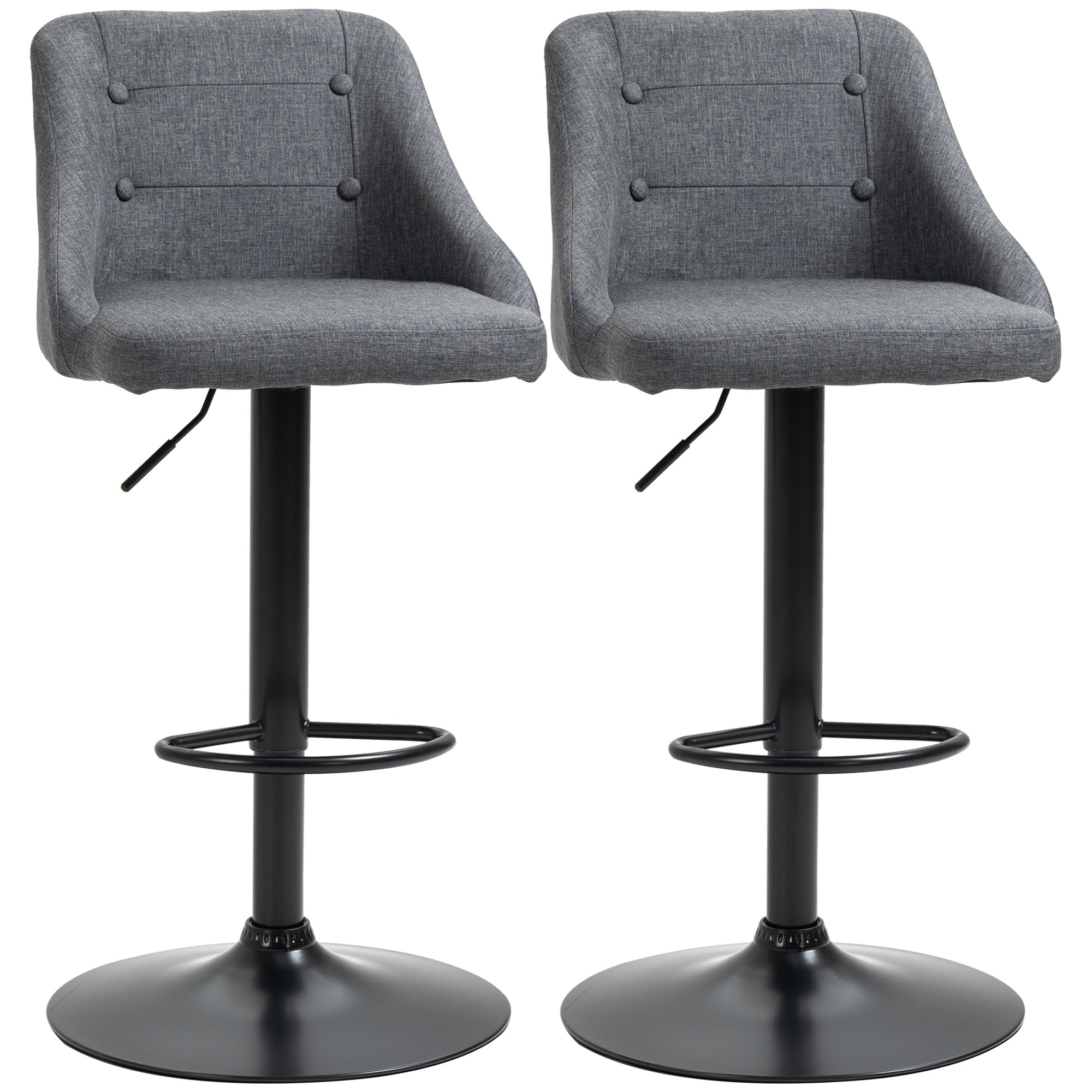 HOMCOM Swivel Bar Stools Set of 2 Adjustable Height Fabric Bar Chairs Grey  | TJ Hughes