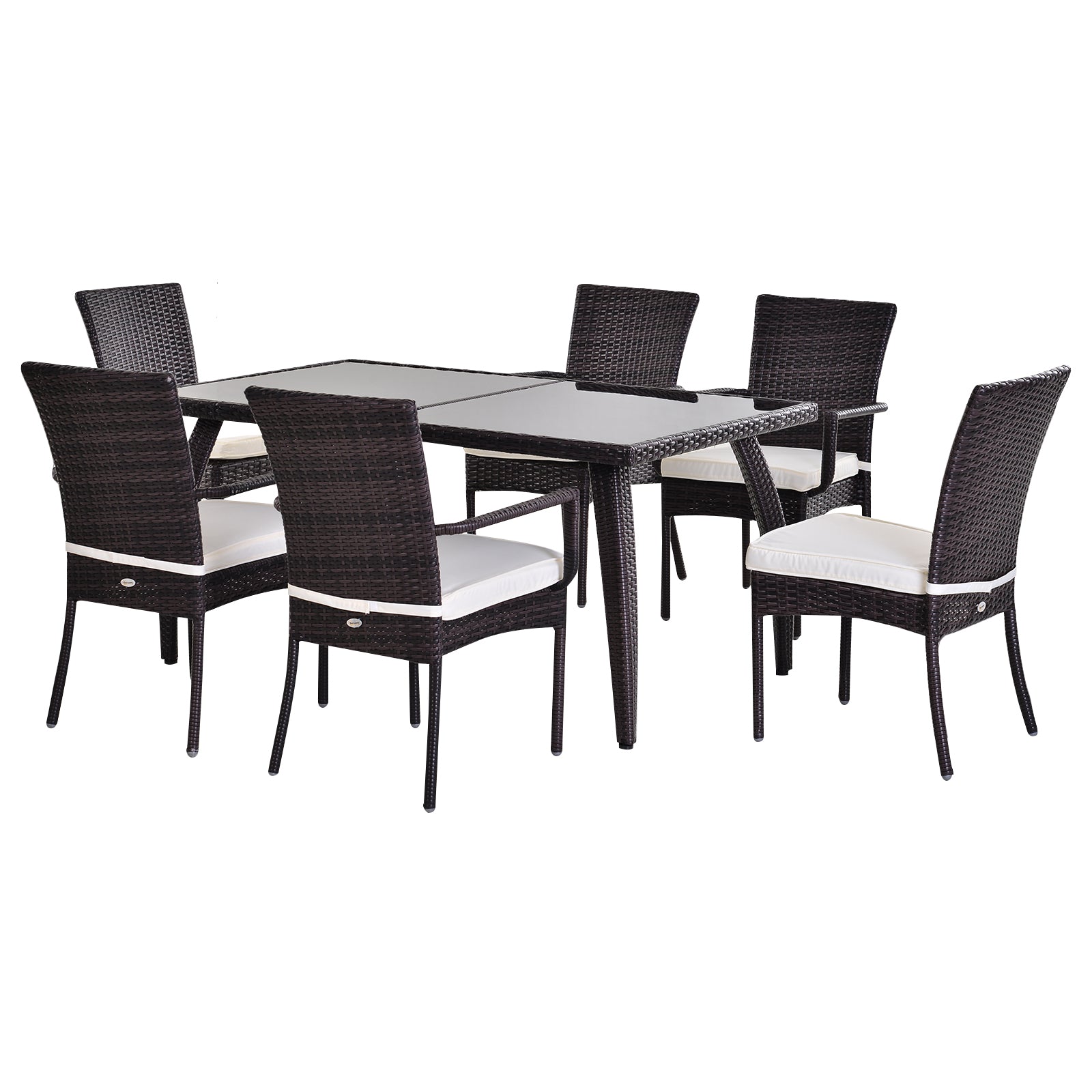 Outsunny 7PC Rattan Dining Set Patio Chair Glass Top Table Wicker Furniture  | TJ Hughes