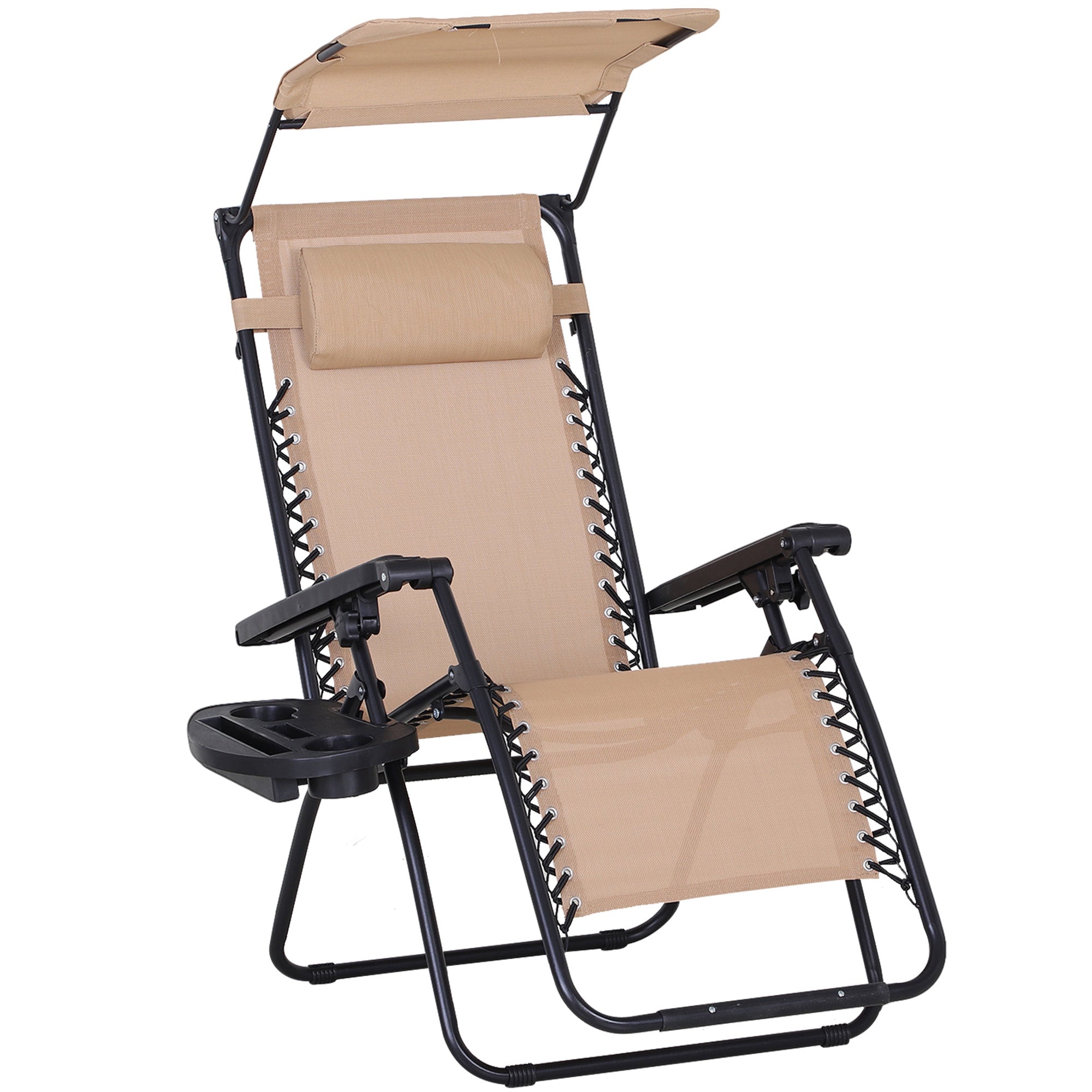 Outsunny Zero Gravity Chair Adjustable Patio Lounge w/ Cup Holder Beige  | TJ Hughes