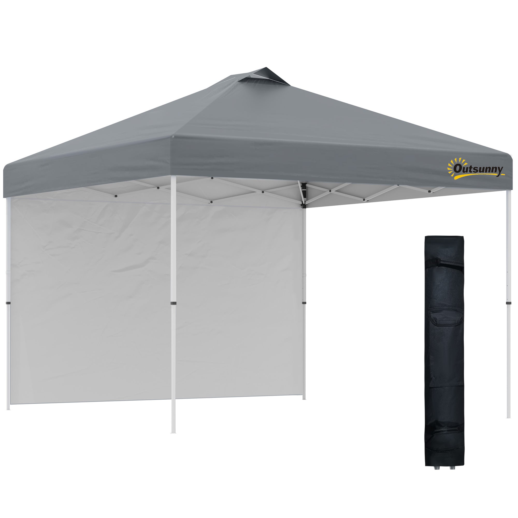 Outsunny 3x3(M) Pop Up Gazebo Canopy Tent w/ 1 Sidewall Carrying Bag Grey  | TJ Hughes