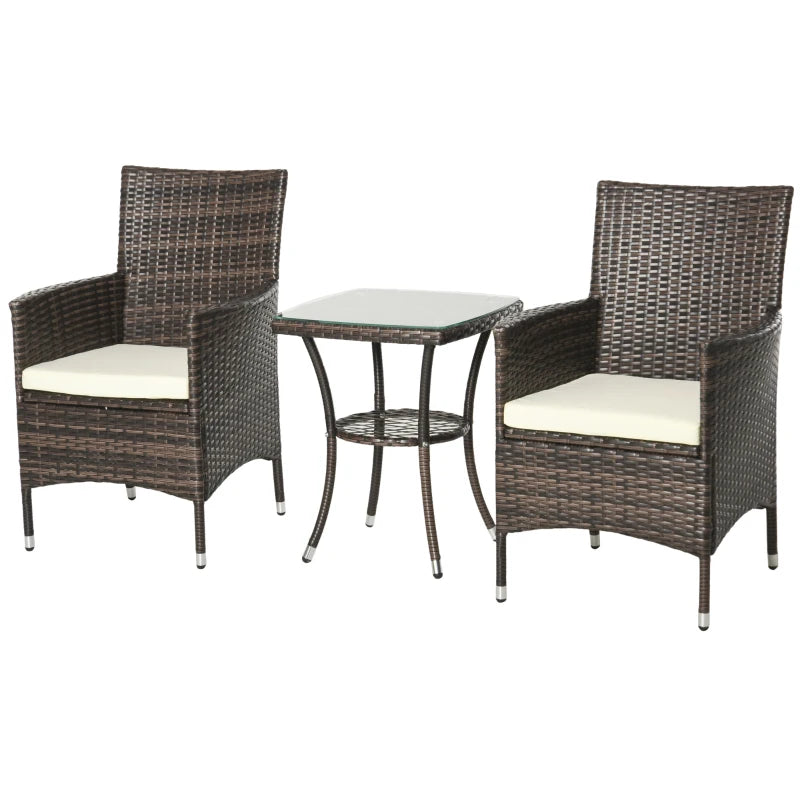 Outsunny Three-Piece Rattan Chair Set - with Cushions - Brown  | TJ Hughes