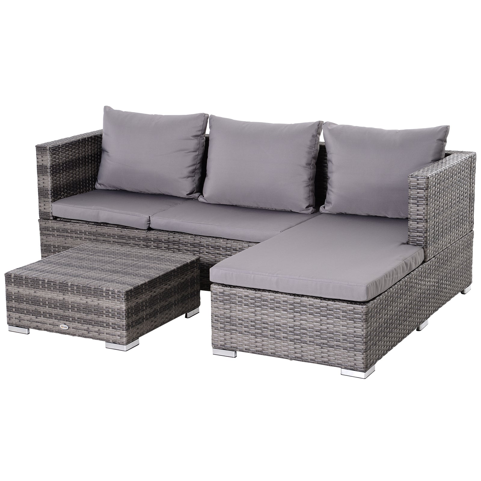 Outsunny Rattan Garden Sofa Set Storage Table Wicker Patio Lounger 4-Seater Grey  | TJ Hughes