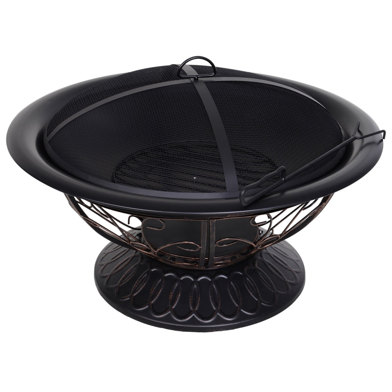 Outsunny Steel Lift-Top Screen Firepit Black  | TJ Hughes