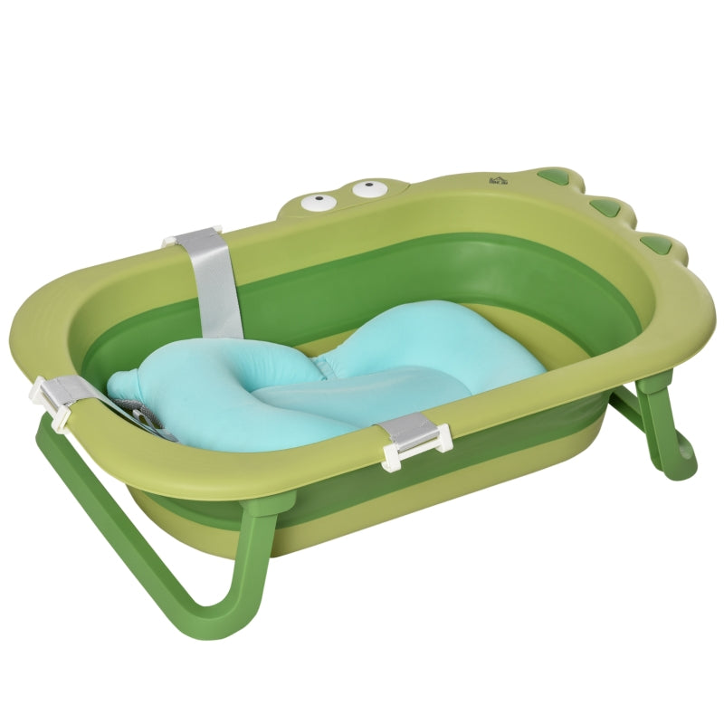 HOMCOM Ergonomic Baby Bath Tub for Toddler with Baby Cushion for 0-3 Years Green  | TJ Hughes