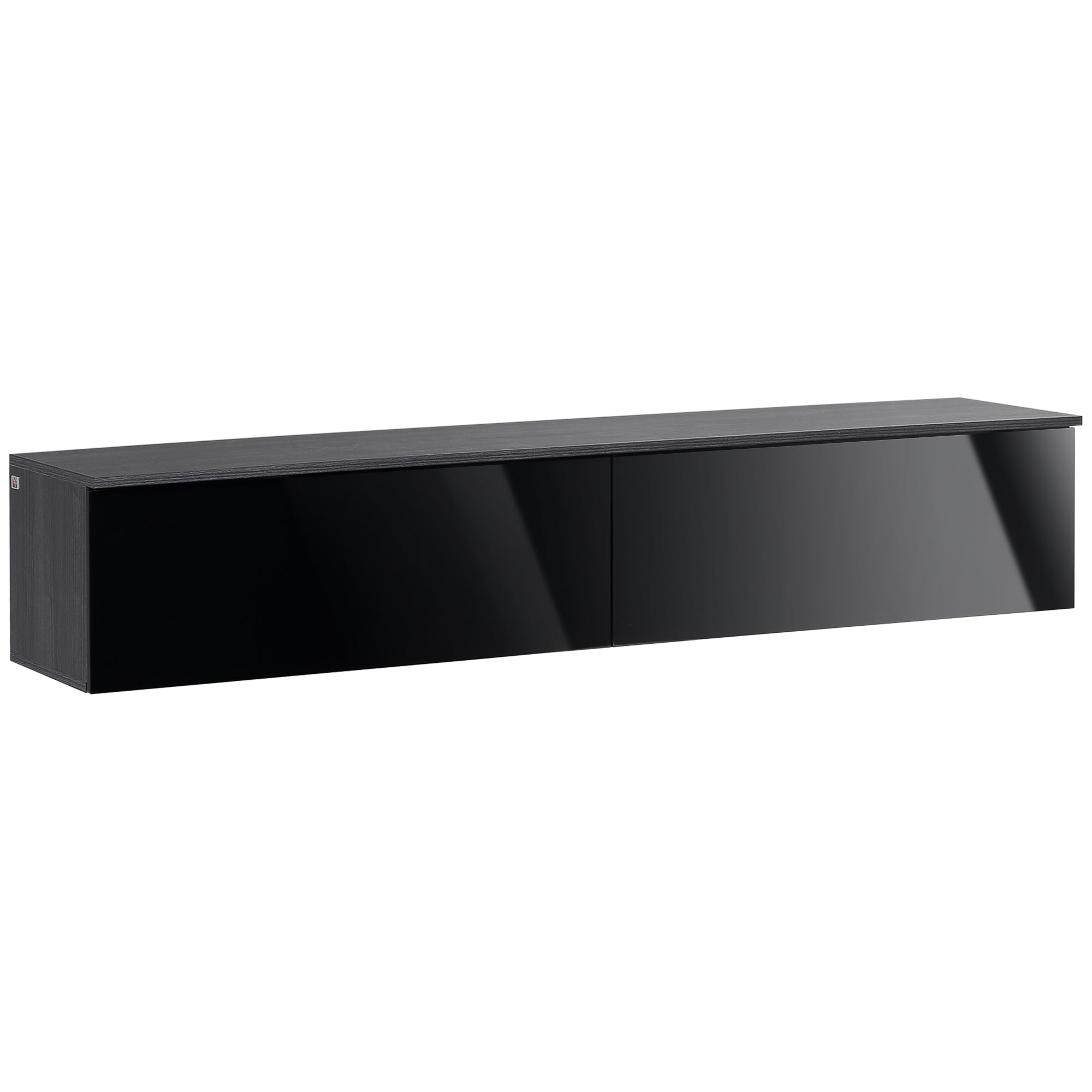 HOMCOM Wall Mounted TV Stand Unit with Storage and High Gloss Effect - Black  | TJ Hughes