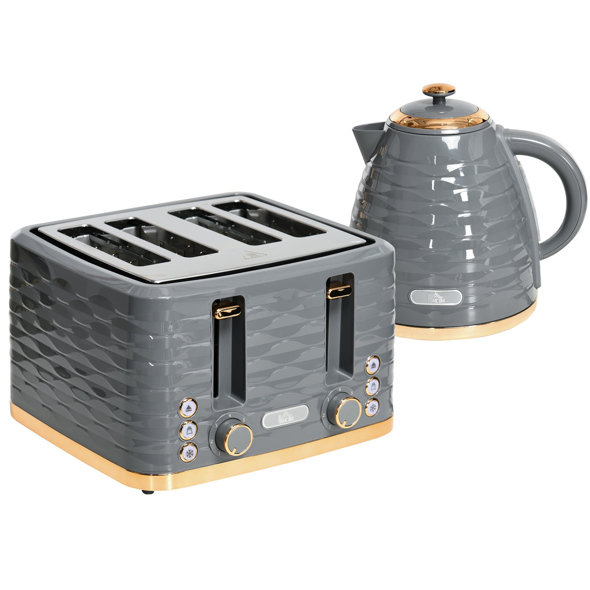 HOMCOM Kettle and Toaster Set 1.7L Rapid Boil Kettle & 4 Slice Toaster Grey