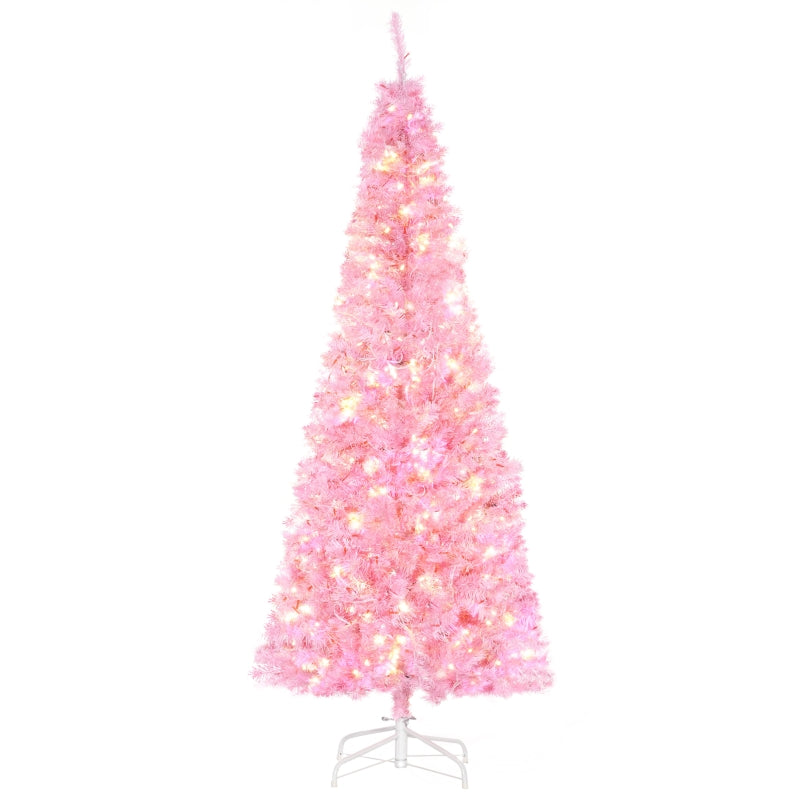 HOMCOM Christmas Tree Slim Pink 6’ with 300 Warm White LED Lights  | TJ Hughes