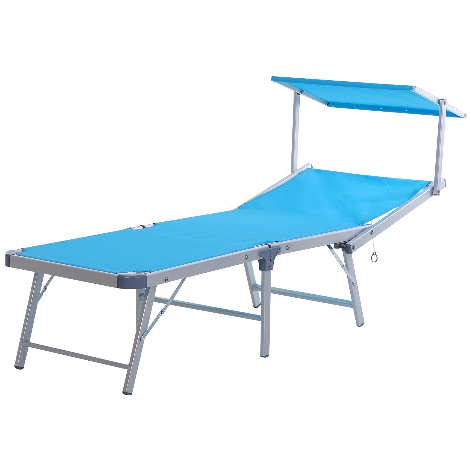 Outsunny Outdoor Lounger Fold 180deg Reclining Chair w/ Adjustable Canopy Blue  | TJ Hughes