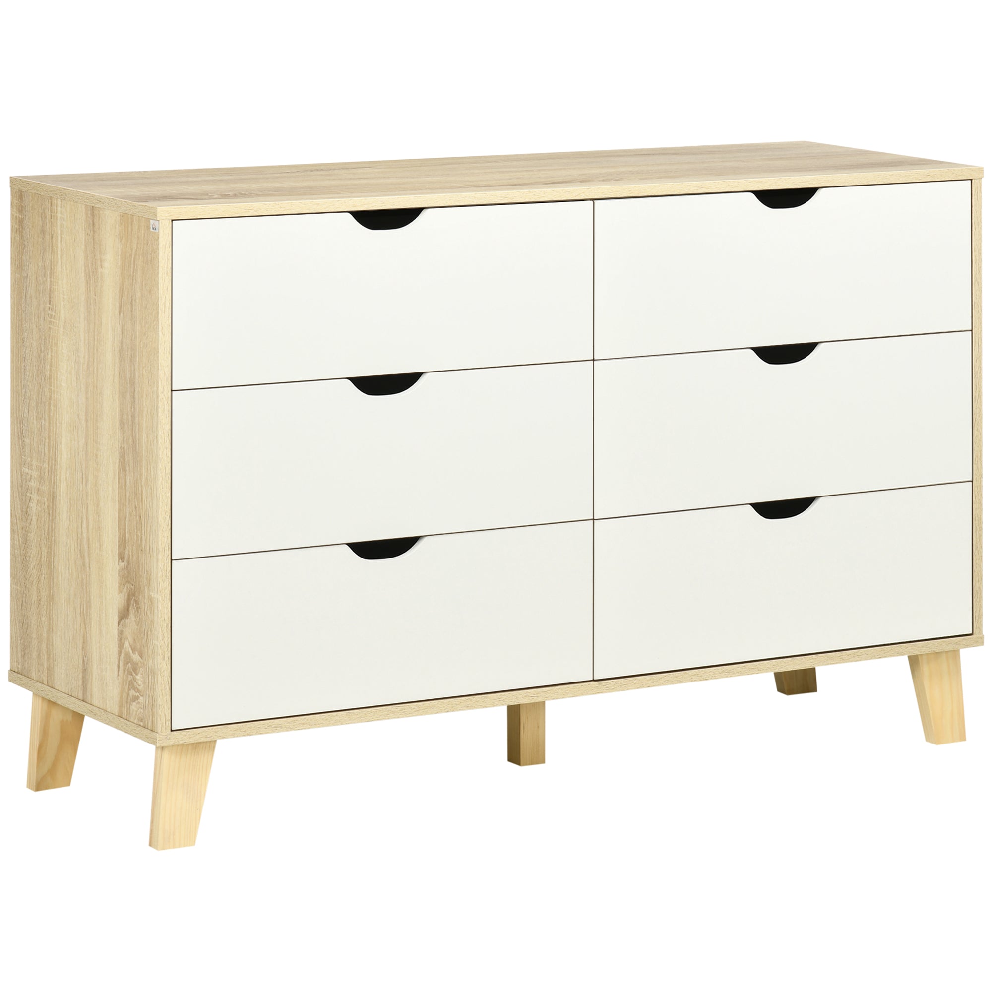 HOMCOM Chest of Drawers - 6 Drawer Unit Storage Chest Bedroom White and Brown  | TJ Hughes