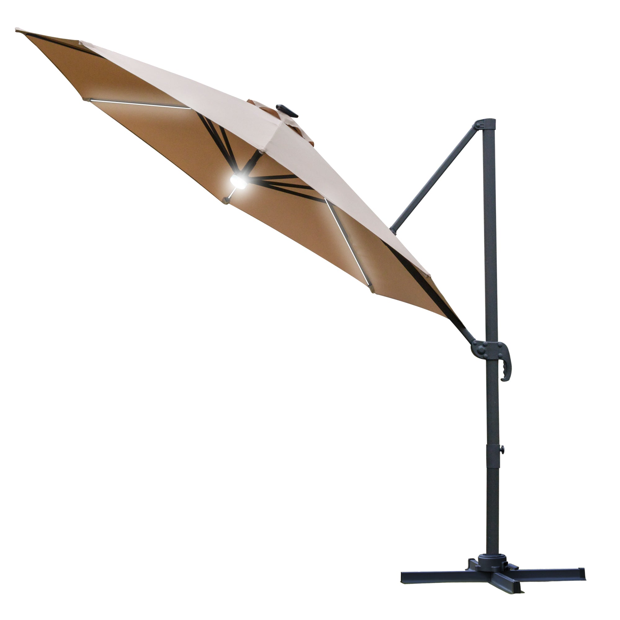 Outsunny 3(m) LED Cantilever Parasol Outdoor with Base Solar Lights Brown  | TJ Hughes