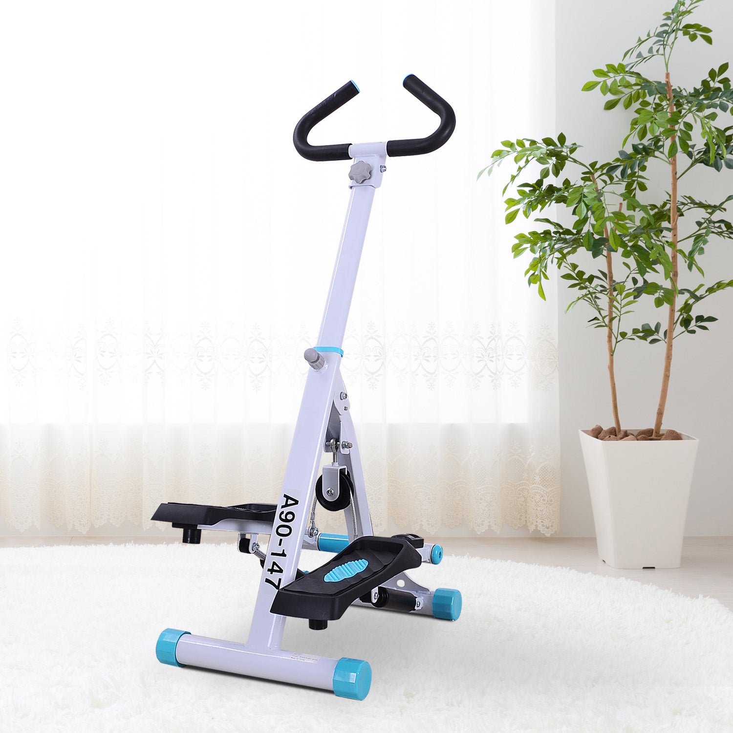 HOMCOM Foldable Stepper Adjustable Step Machine w/ Handlebar LCD Display - White  | TJ Hughes